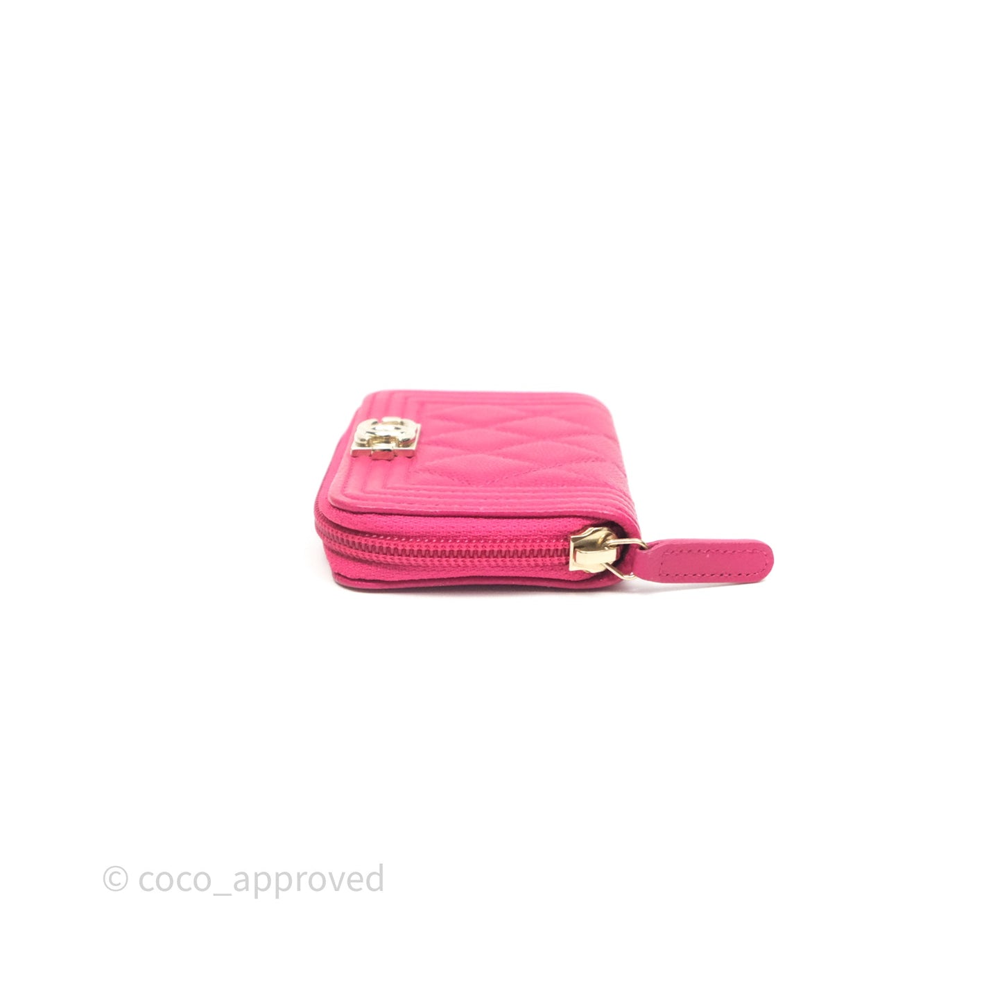 Chanel Boy Zipped Coin Purse Hot Pink Caviar Gold Hardware
