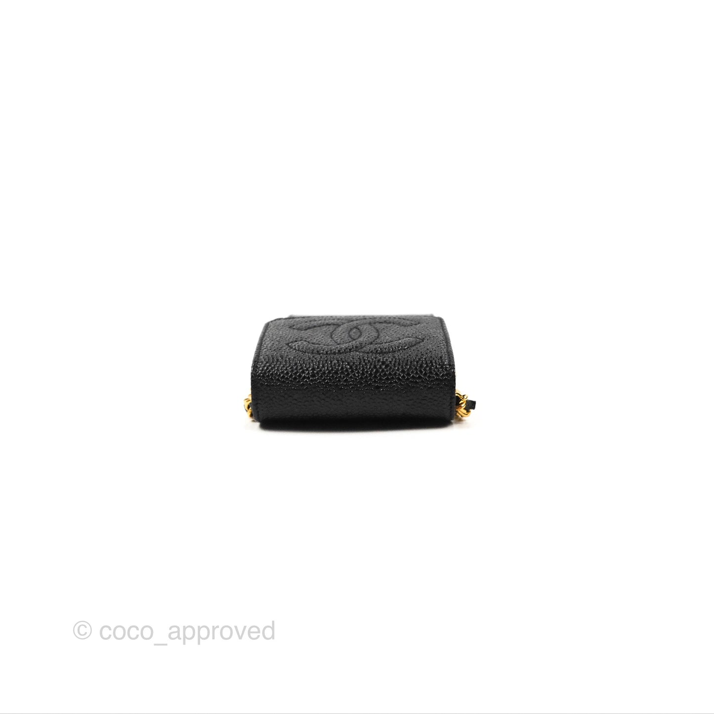 Chanel Vintage CC Caviar Black Phone Case With Chain Gold Hardware