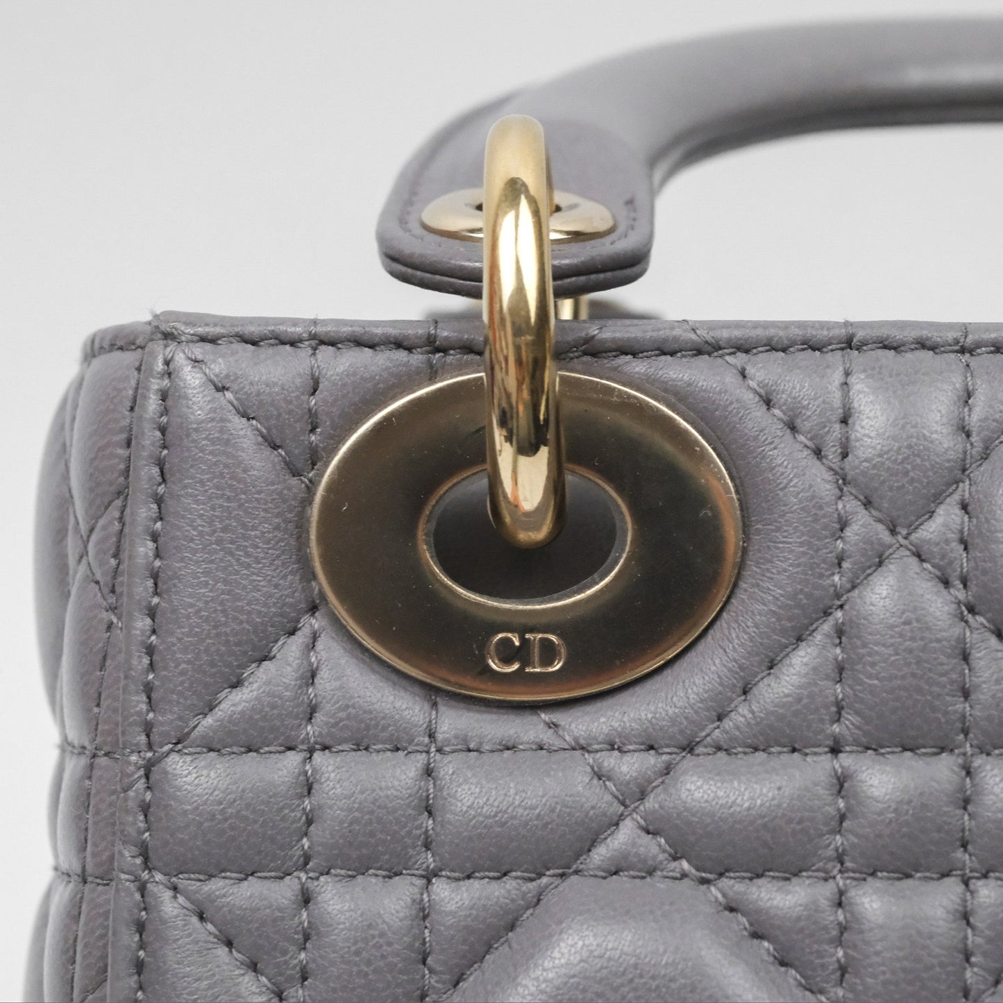 Christian Dior Mini Lady Dior Grey Lambskin Cannage Gold Hardware