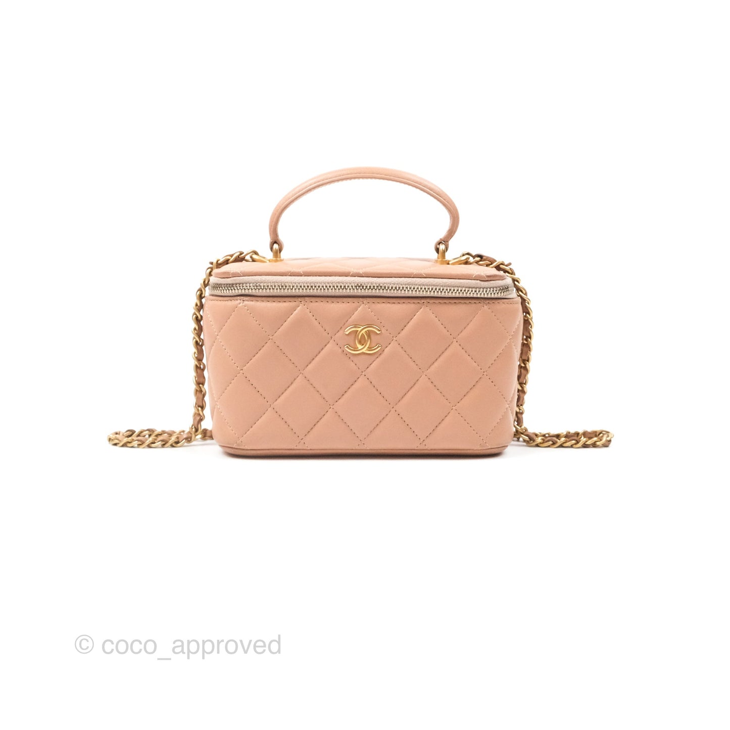 Chanel Vanity Rectangular Top Handle Beige Lambskin Aged Gold Hardware