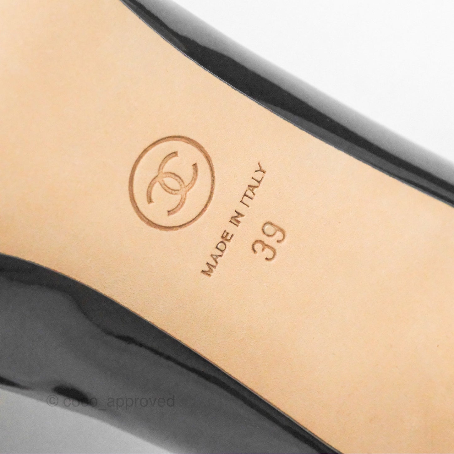 Chanel CC Pointed Toe Heels Black Patent