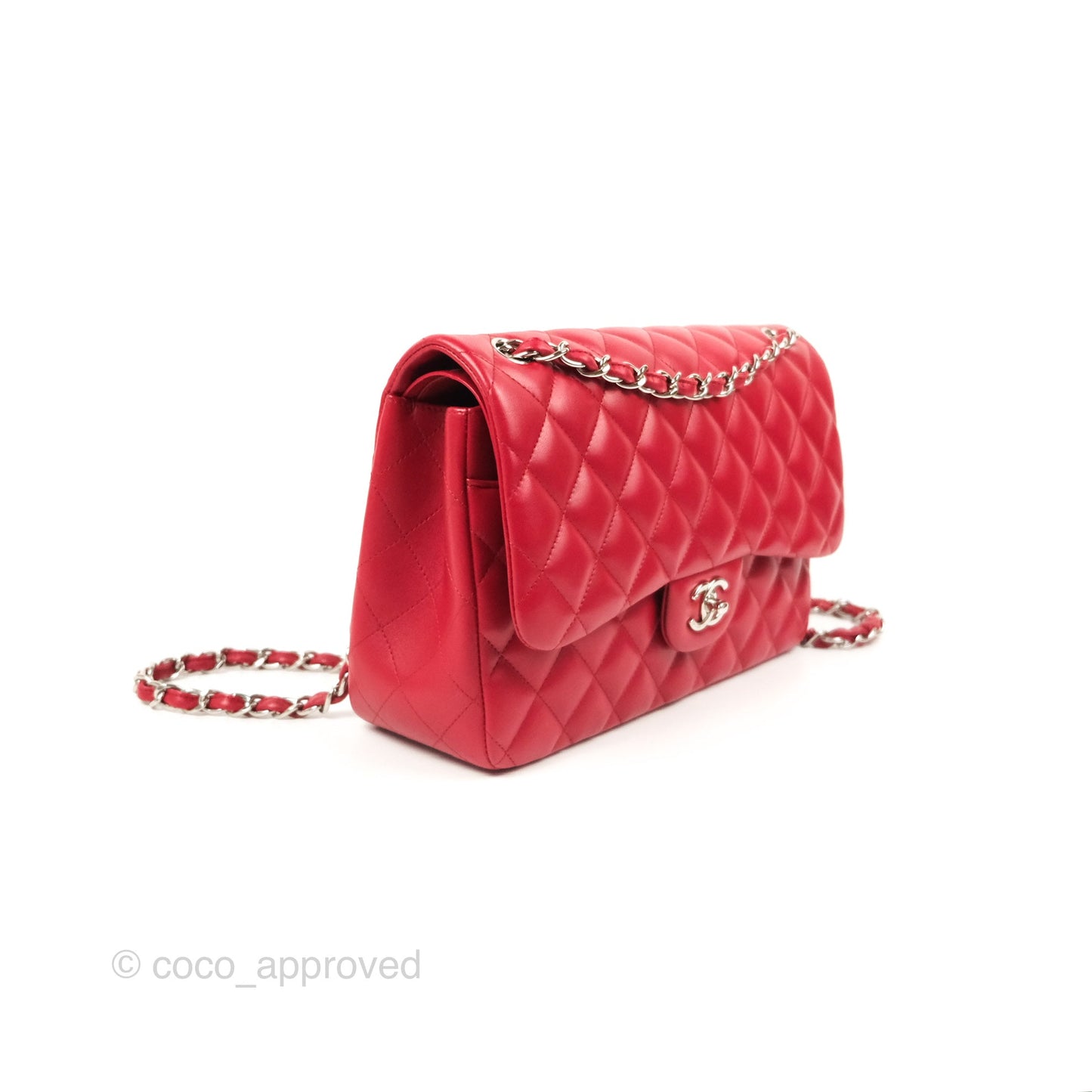 Chanel Jumbo Double Flap Red Lambskin Silver Hardware⁣⁣