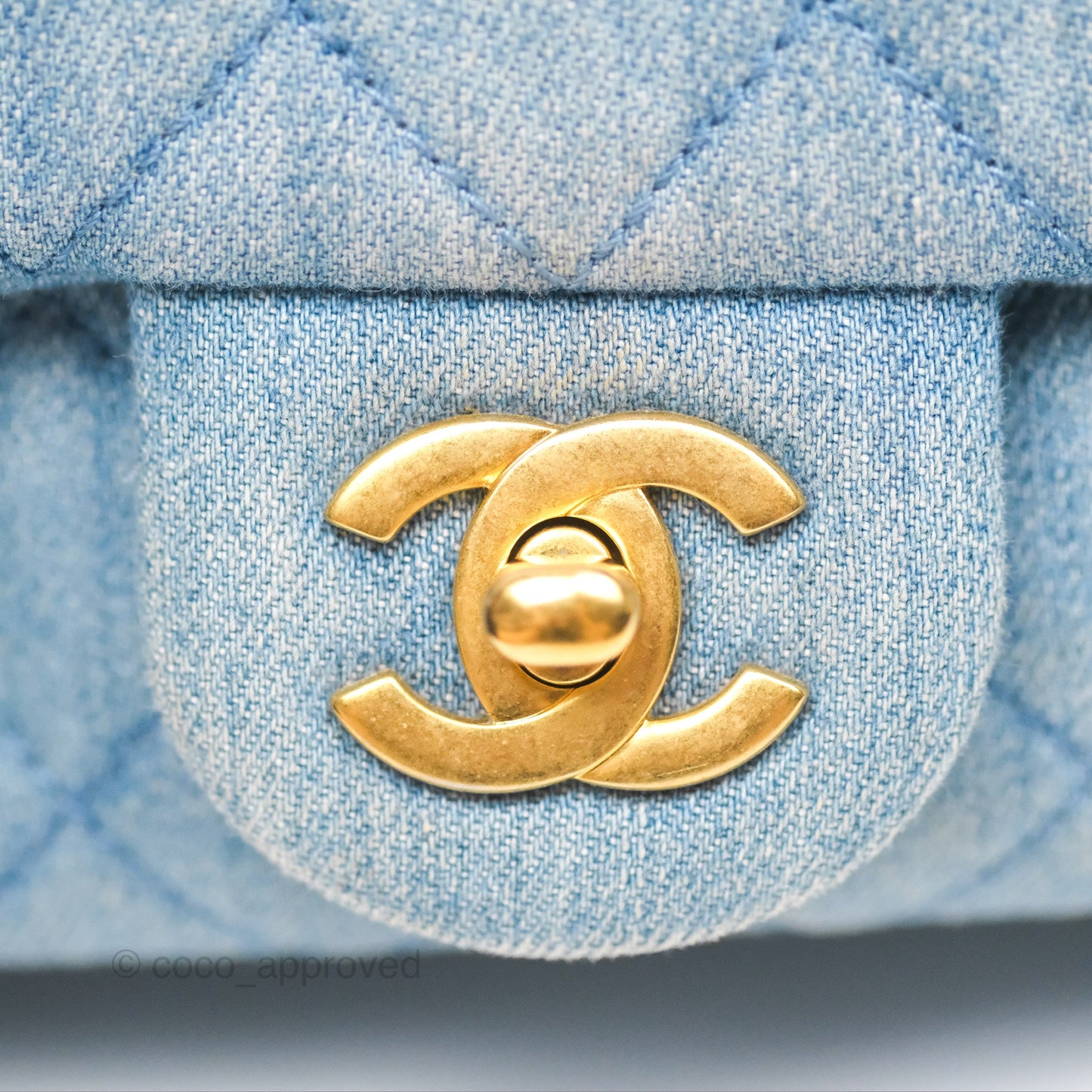 Chanel Mini Square Pearl Crush Quilted Denim Aged Gold Hardware