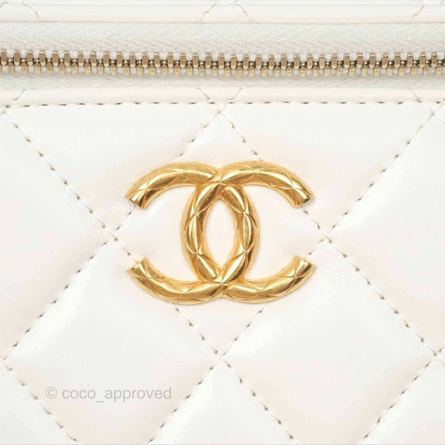 Chanel All Slide Vanity with Adjustable Chain White Lambskin Aged Gold Hardware