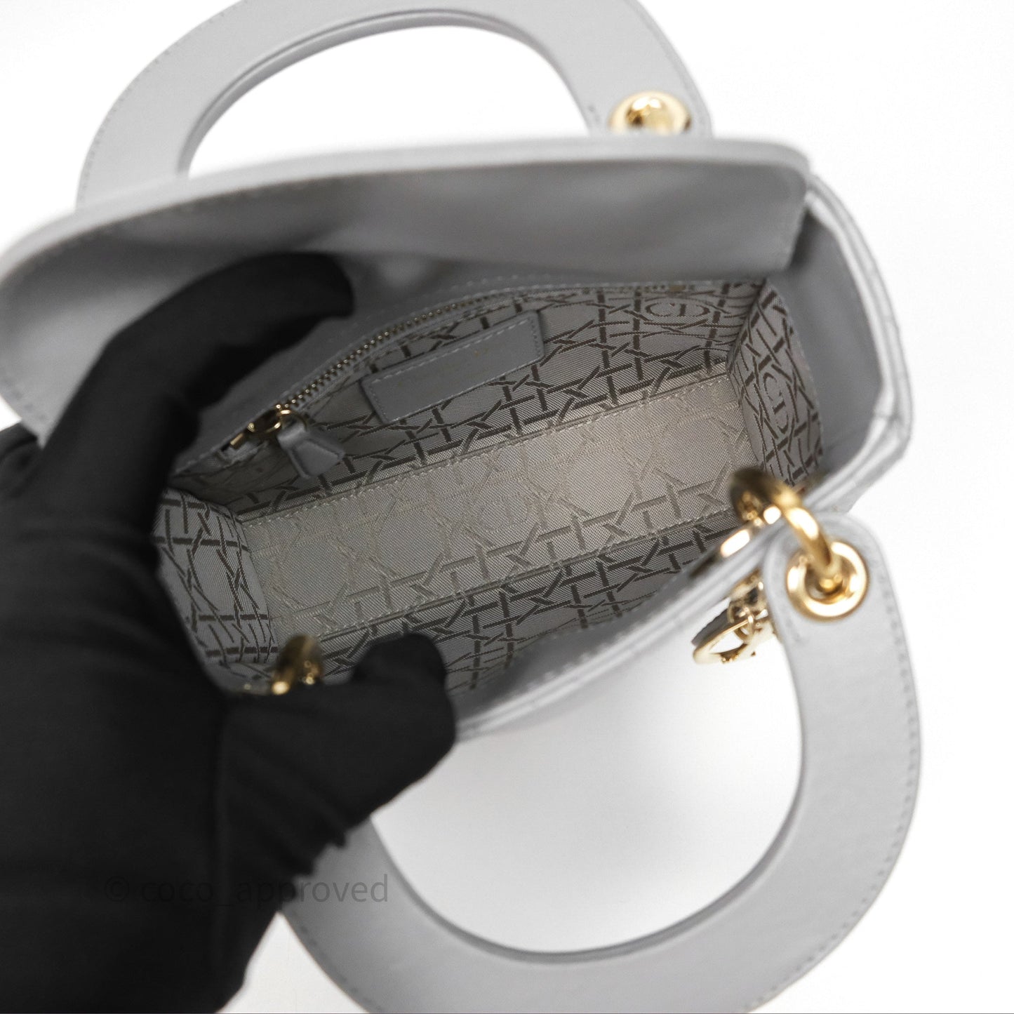 Christian Dior Mini Lady Dior Iridescent Grey Lambskin Cannage Gold Hardware