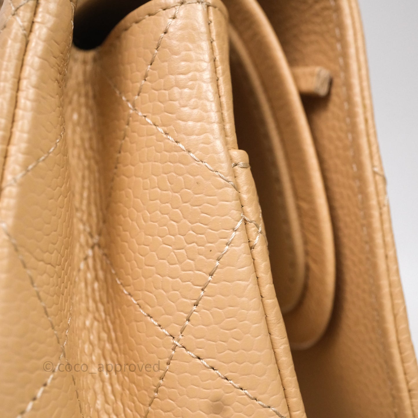 Chanel Classic M/L Medium Flap Quilted Beige Caviar Silver Hardware