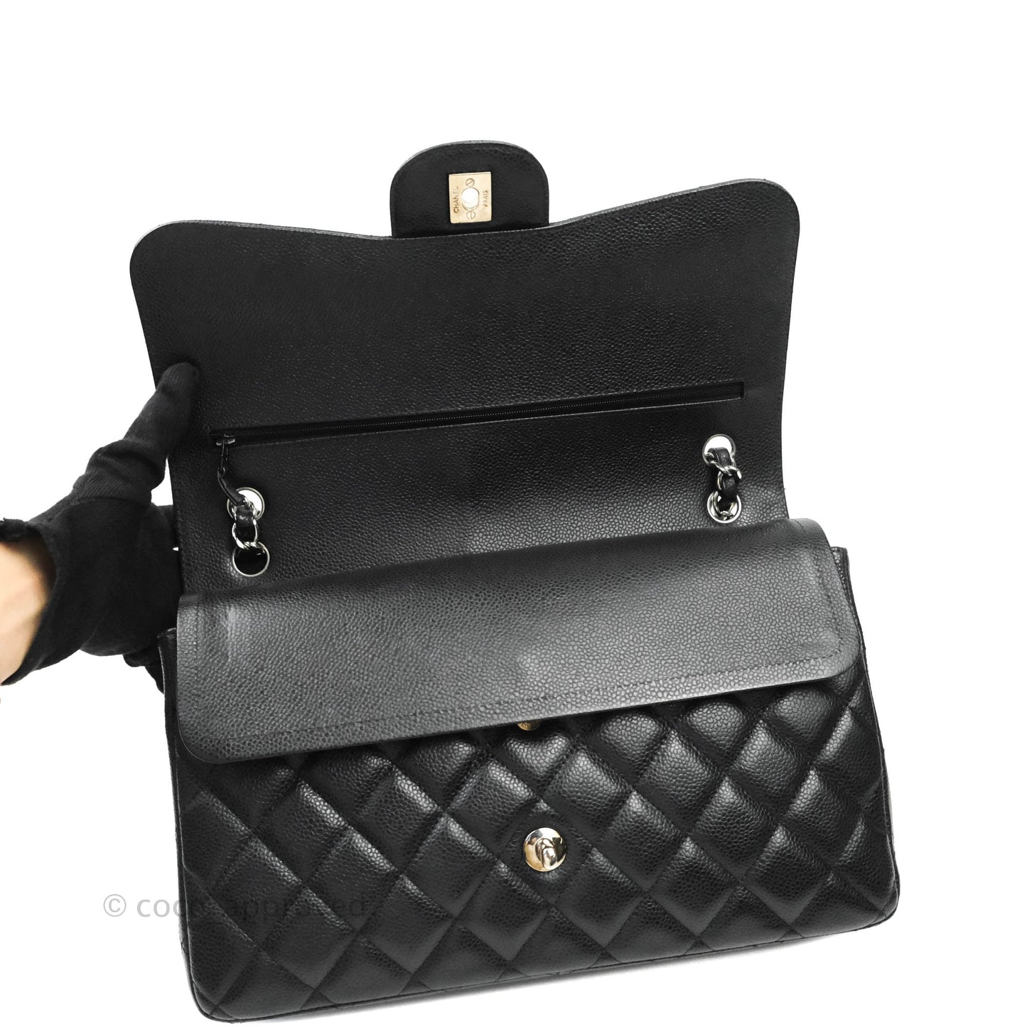 Chanel Jumbo Double Flap Black Caviar Silver Hardware⁣⁣