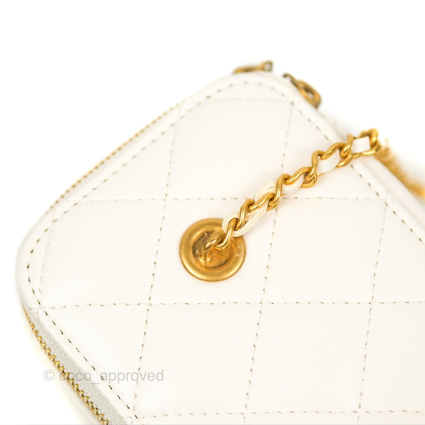 Chanel Vanity with COCO Heart Chain White Lambskin Aged Gold Hardware