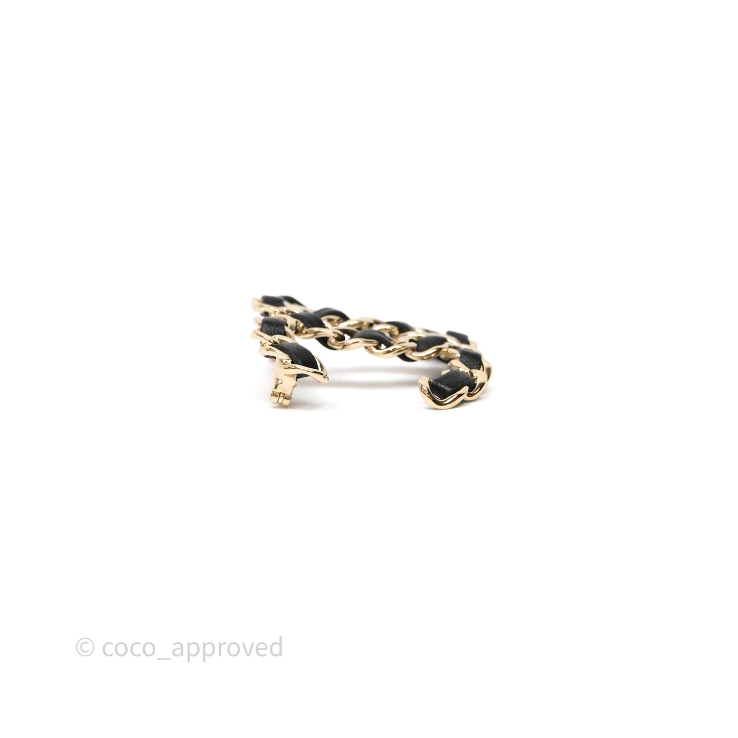 Chanel CC Braided Black Leather Brooch Gold Tone 22V