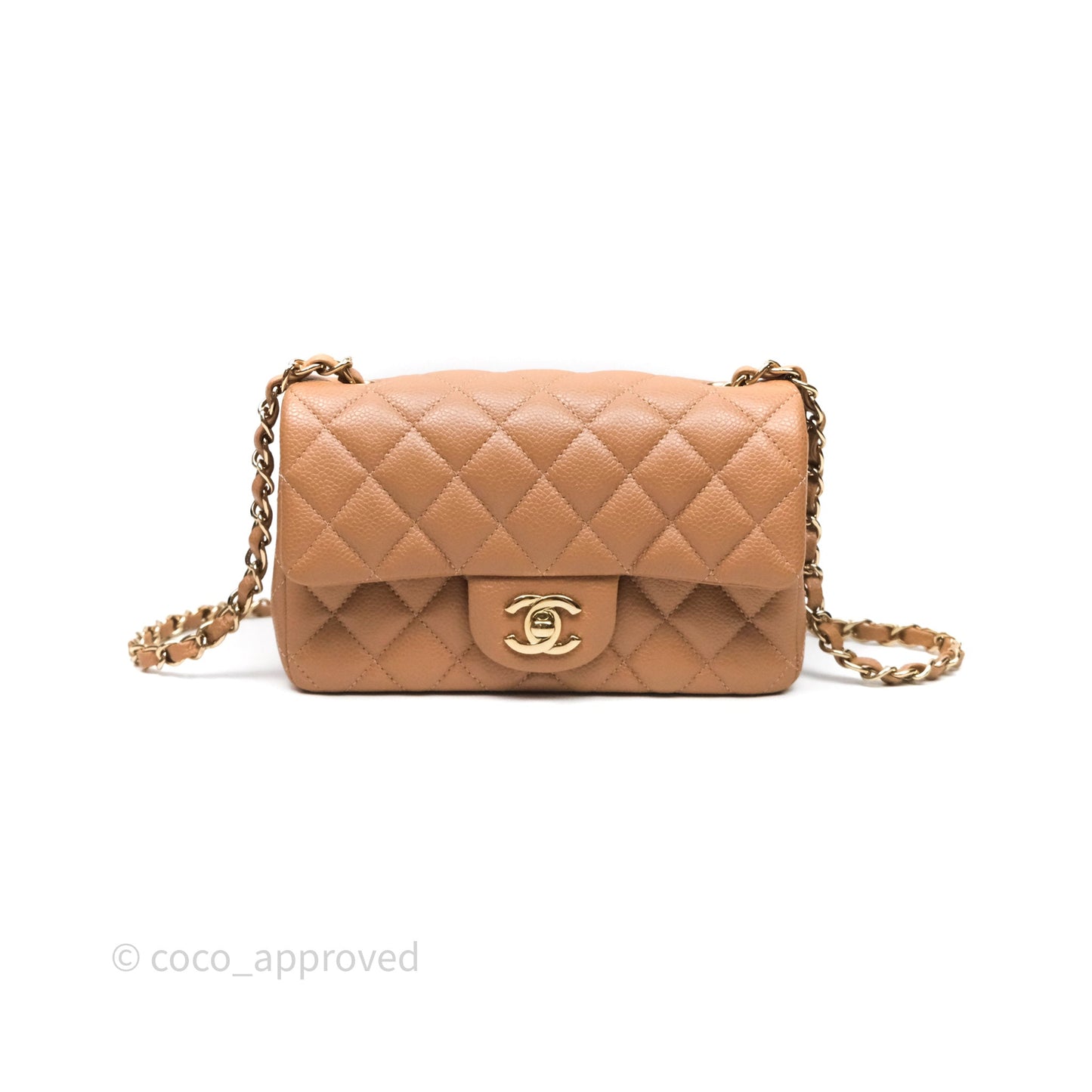 Chanel Mini Rectangular Quilted Dark Beige Caviar Gold Hardware