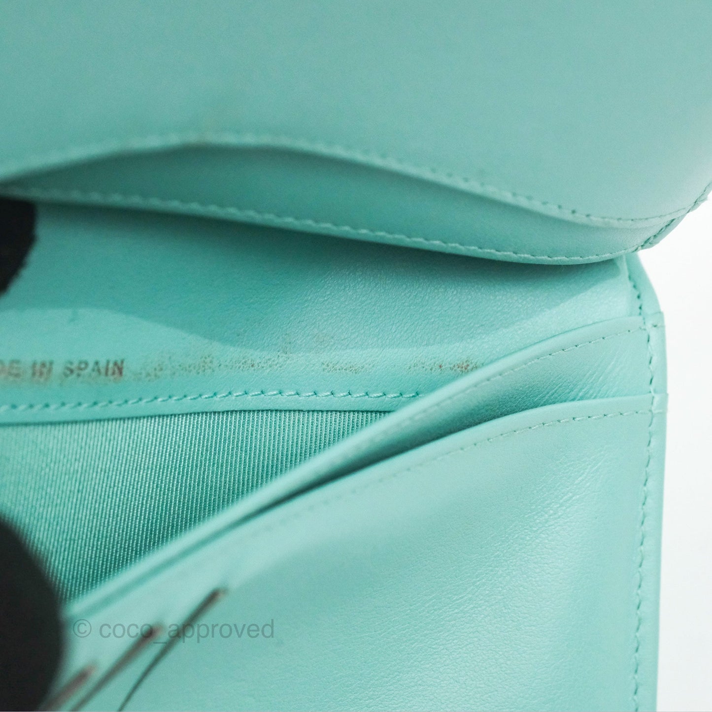 Chanel Classic Quilted Long Wallet Tiffany Blue Caviar Gold Hardware