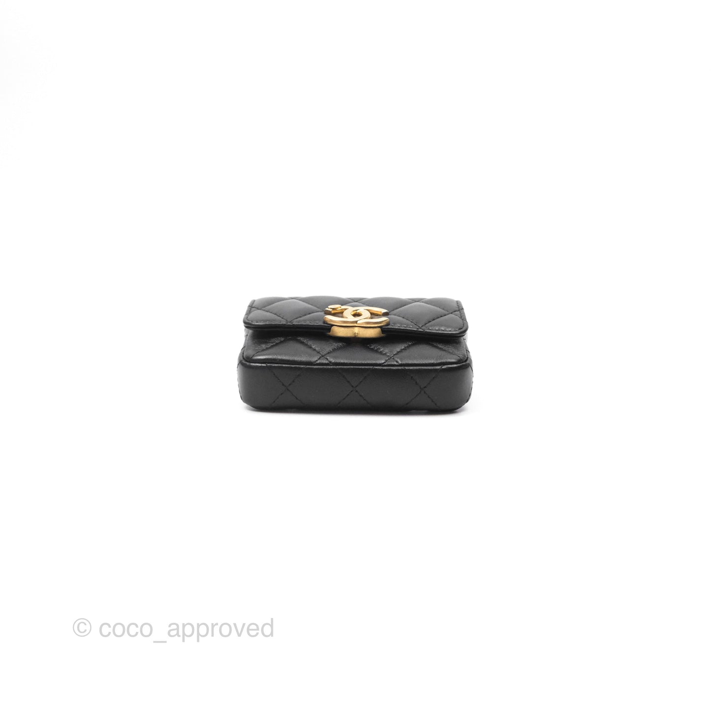 Chanel Mini Card Holder Belt Bag Black Lambskin Aged Gold Hardware