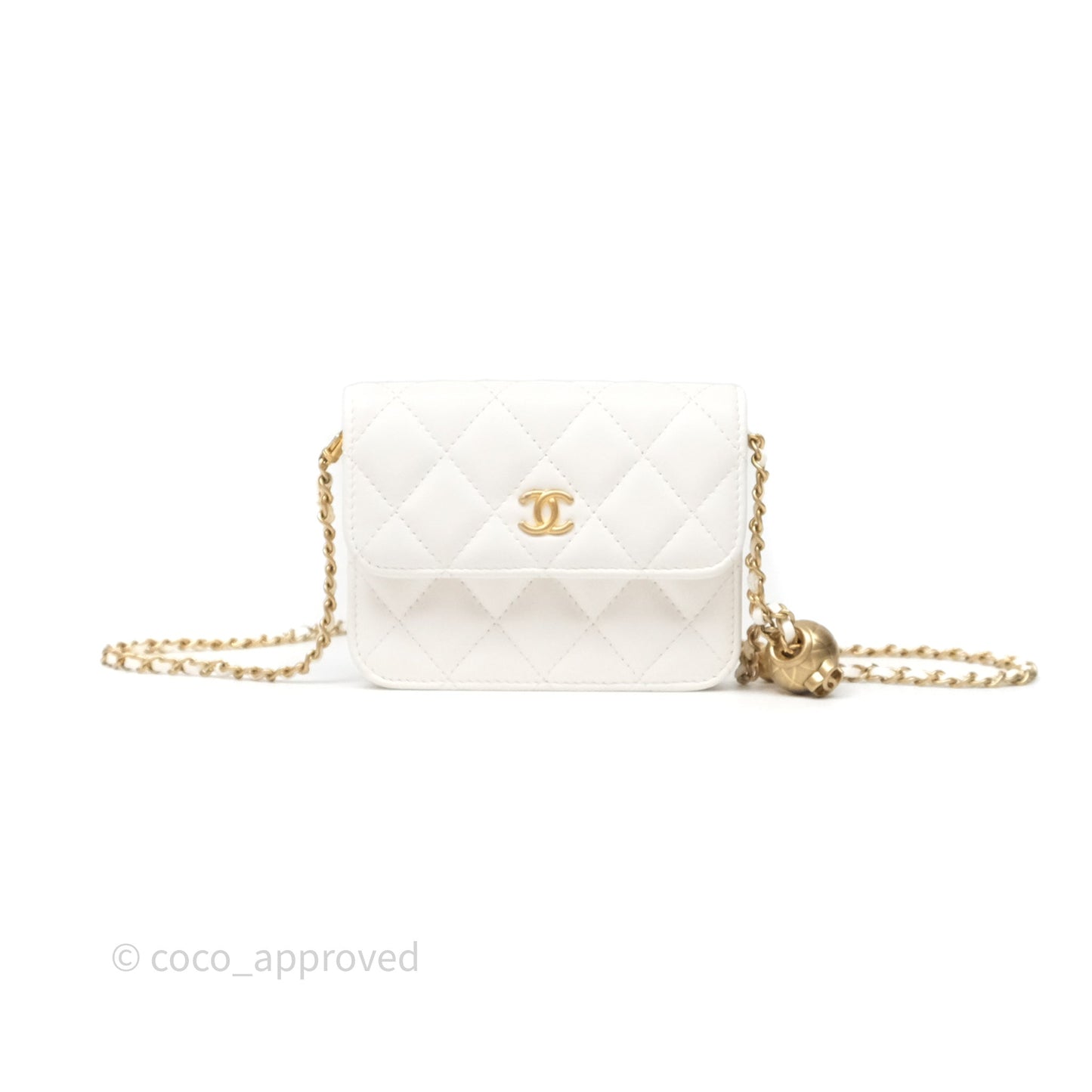 Chanel Mini Pearl Crush Clutch With Chain Belt Bag White Aged Gold Hardware