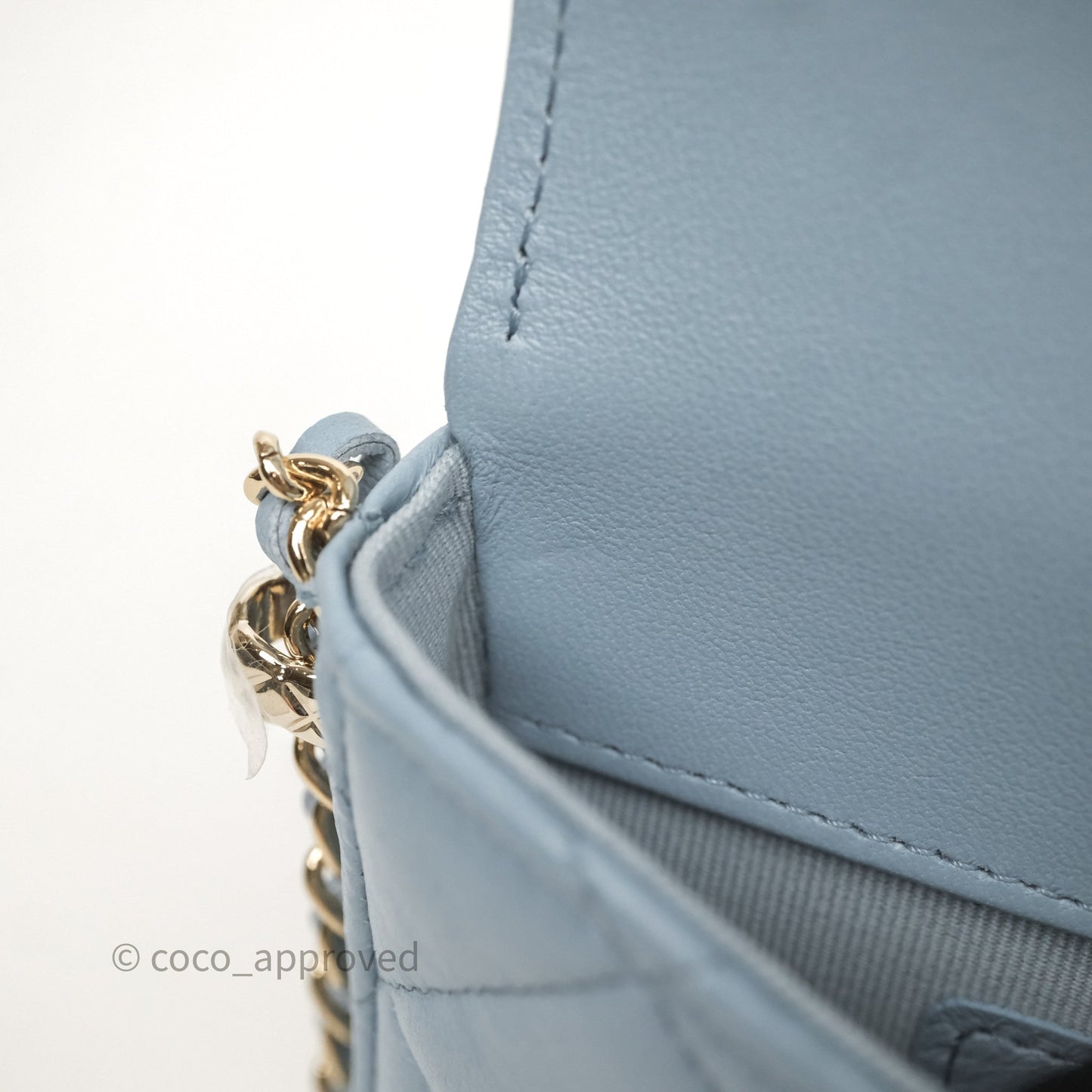 Chanel Mini Chain Around Clutch With Chain Blue Lambskin Gold Hardware