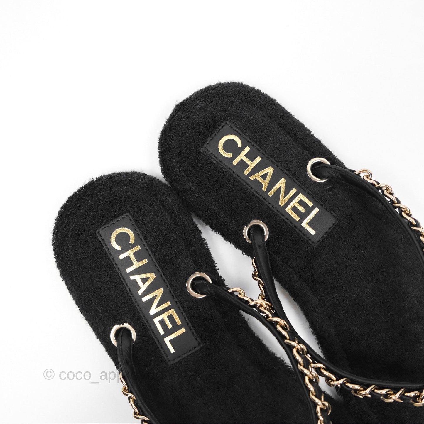 Chanel Chain Terry Slide Thong Sandals Black Size 39