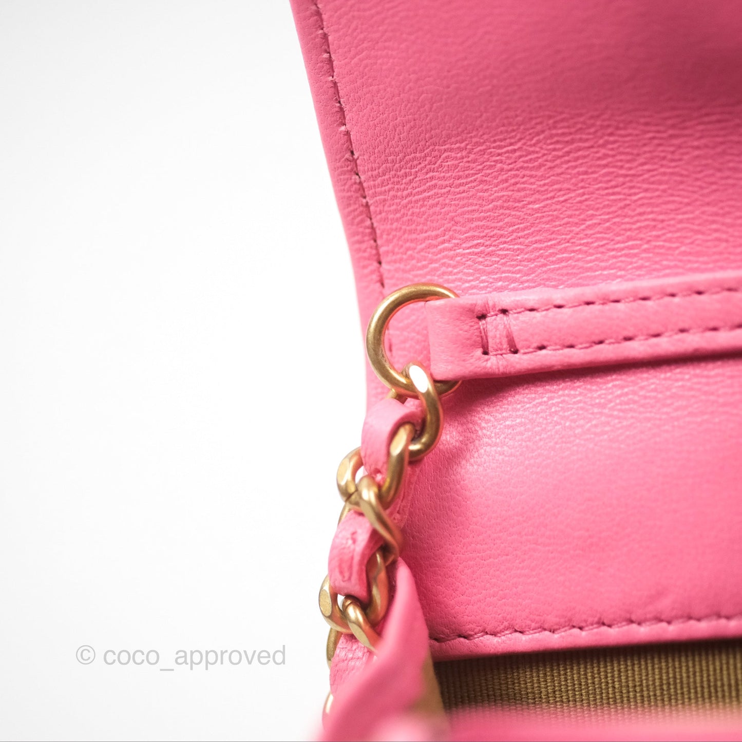Chanel Quilted Pearl Crush Wallet on Chain WOC Pink Lambskin Aged Gold Hardware