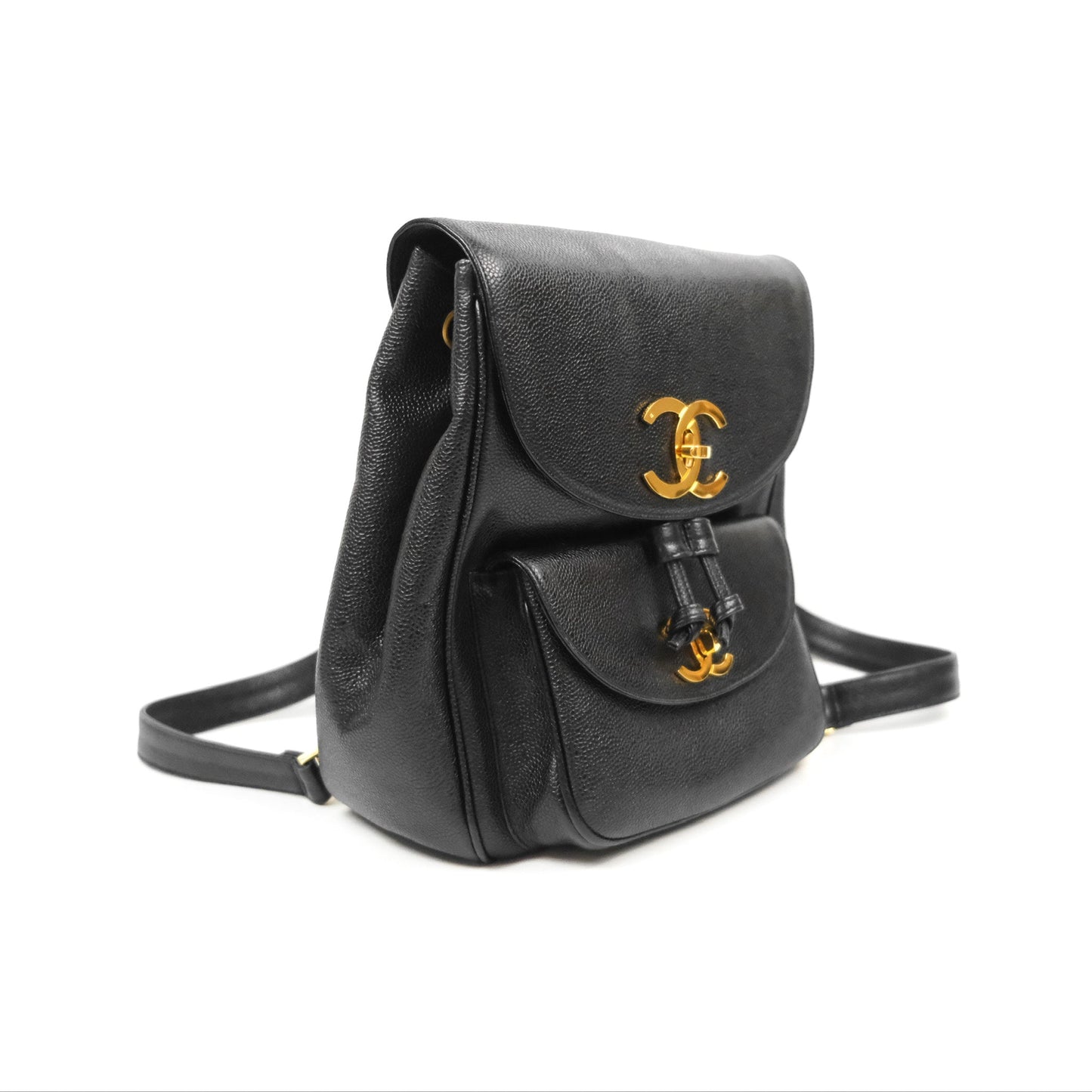 Chanel Vintage Large CC backpack Black Caviar 24K Gold Hardware