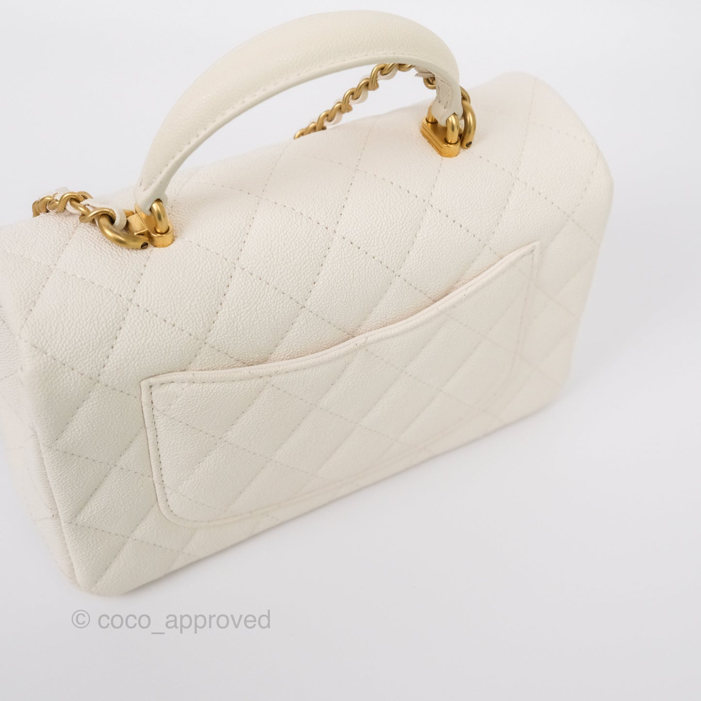 Chanel Top Handle Mini Rectangular Flap Bag Ivory Caviar Gold Hardware