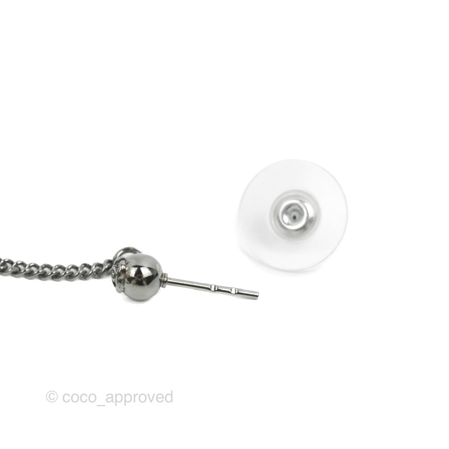 Chanel CC Long Drop Earrings Gun Metal 14A