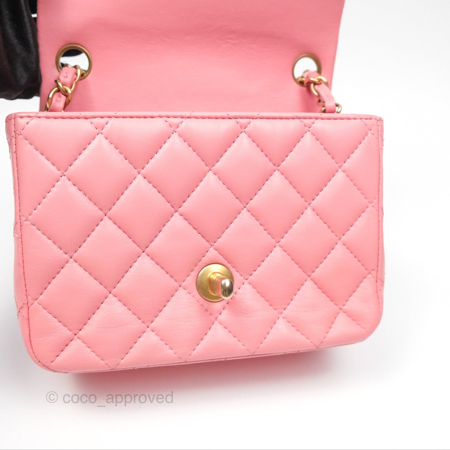 Chanel Mini Square Pink Lambskin Aged Gold Hardware