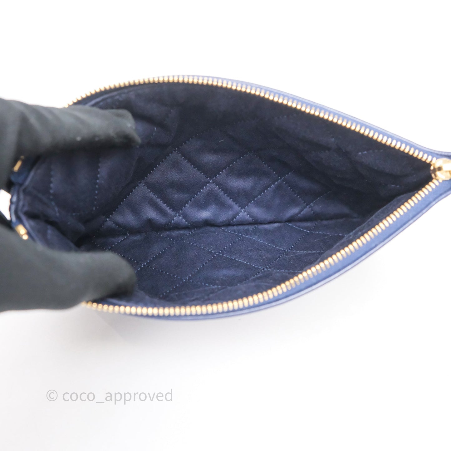 Chanel 22 Small Blue Shiny Calfskin Aged Gold Hardware