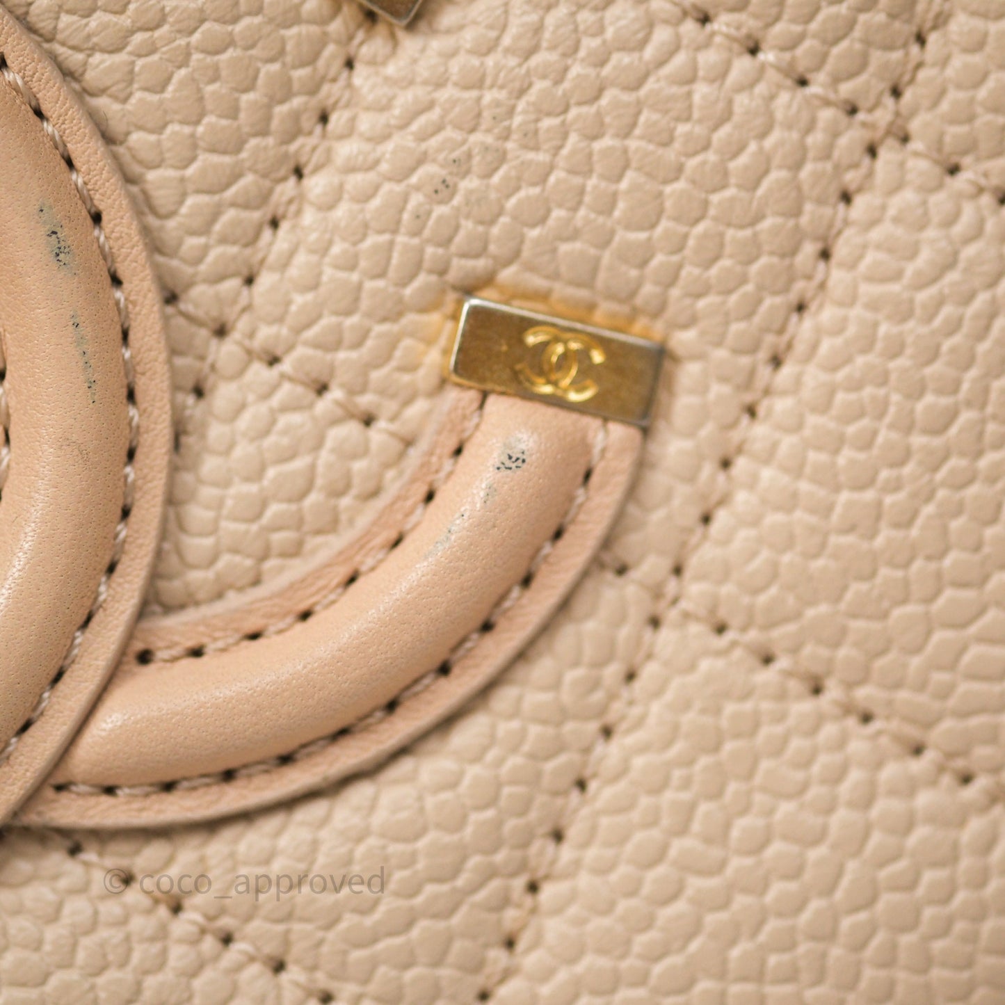 Chanel Quilted Small CC Filigree Vanity Case Beige Caviar Gold Hardware