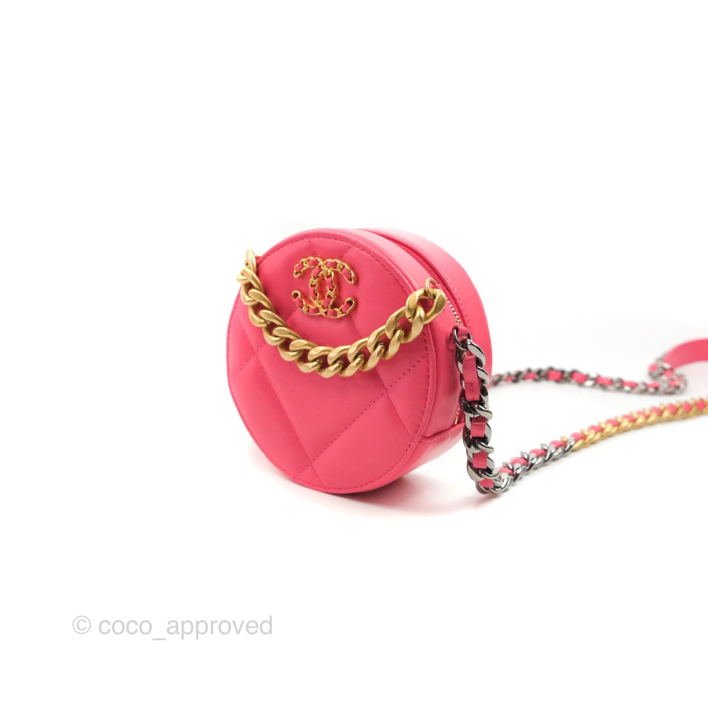 Chanel 19 Round Clutch With Chain Dark Pink Mixed Hardware