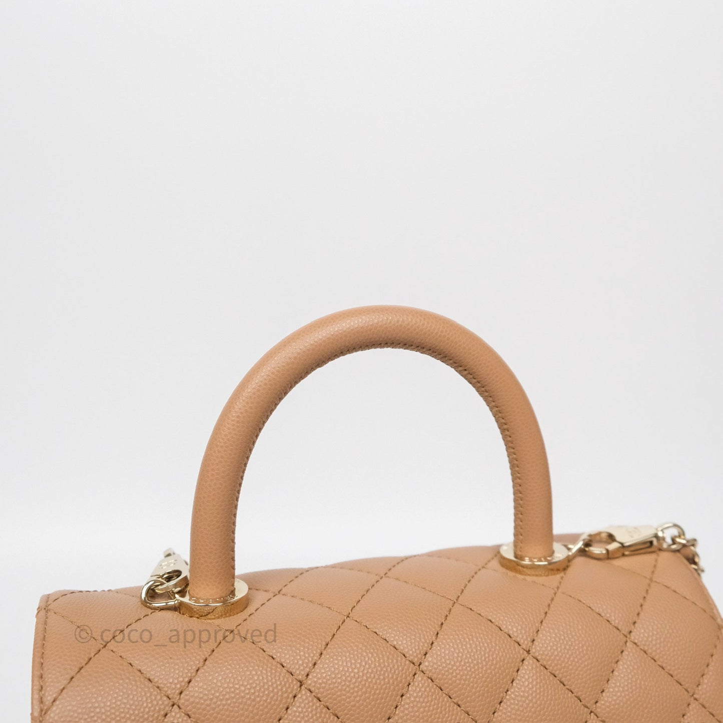 Chanel Small Coco Handle Quilted Beige Caviar Gold Hardware