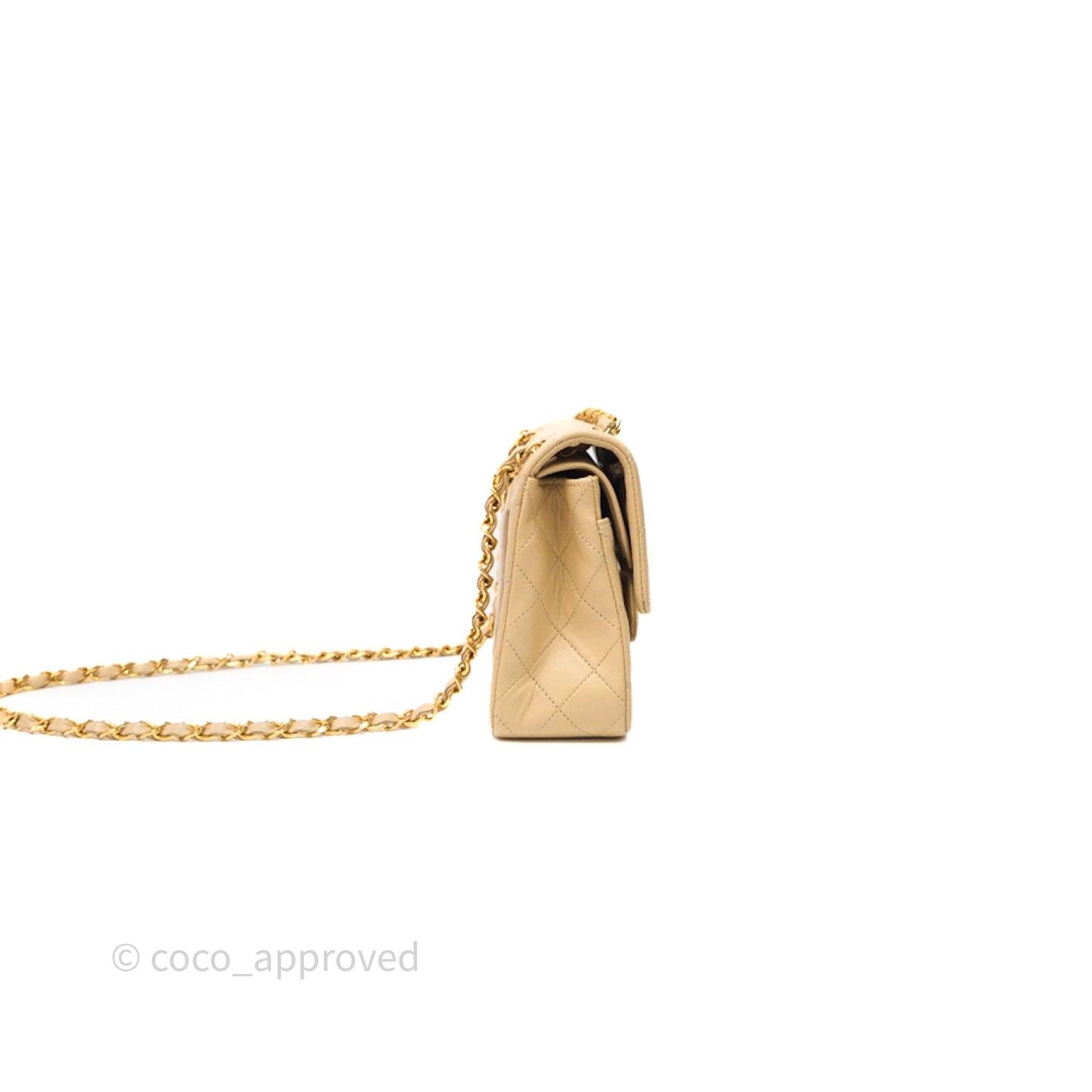 Chanel Vintage Small Classic Flap Beige Lambskin 24K Gold Hardware