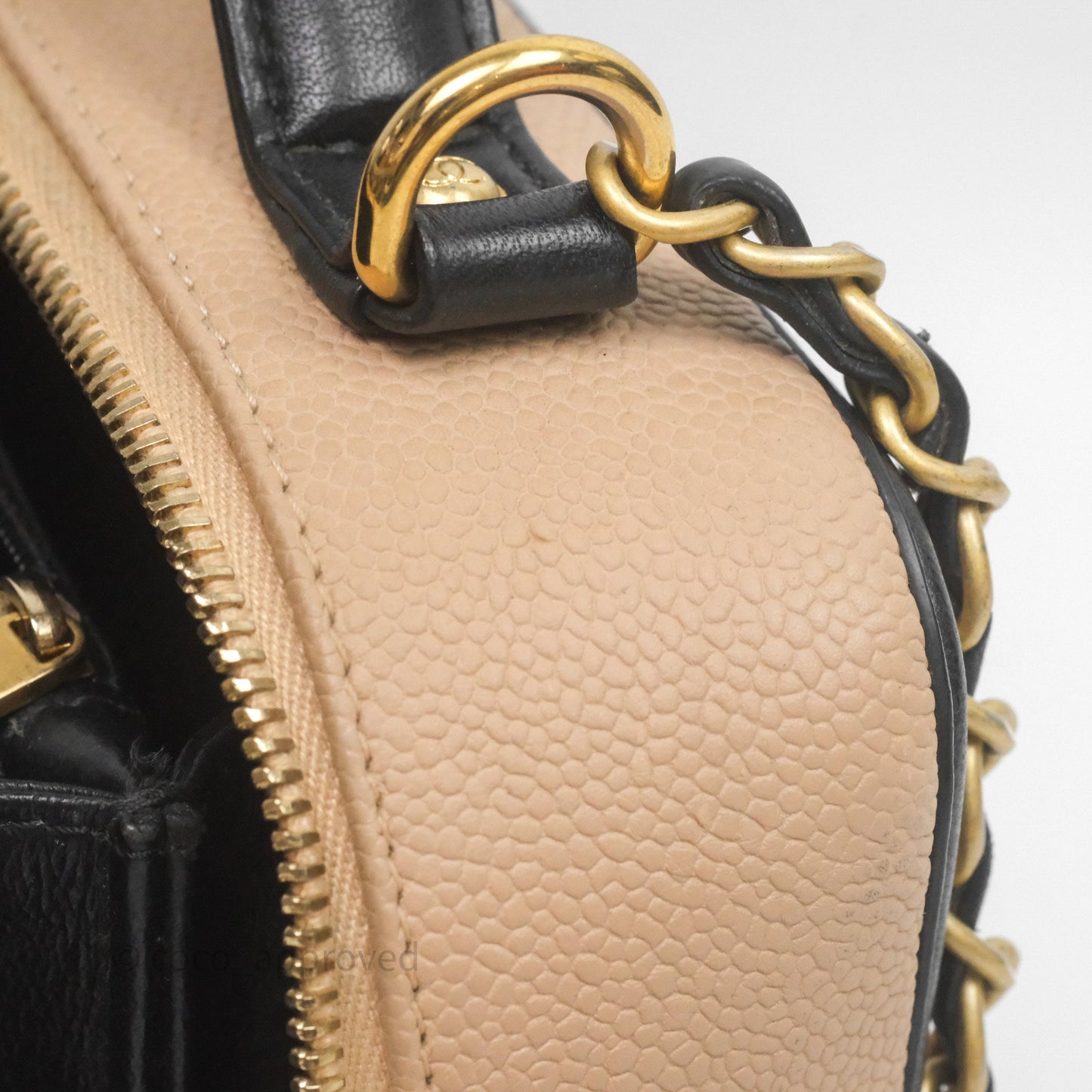 Chanel Medium CC Filigree Vanity Case Quilted Beige Black Caviar
