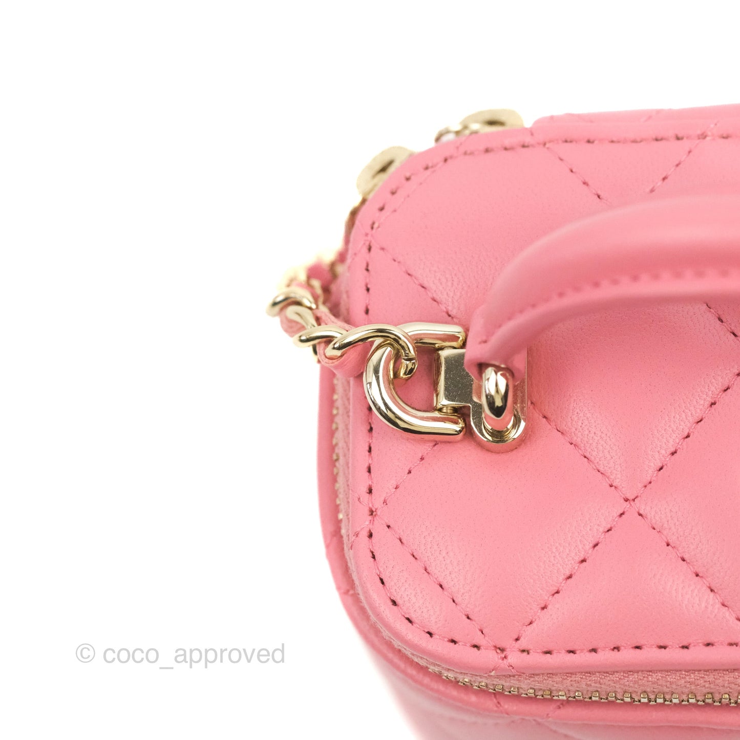 Chanel Mini Top Handle Vanity With Chain Pink Lambskin Gold Hardware