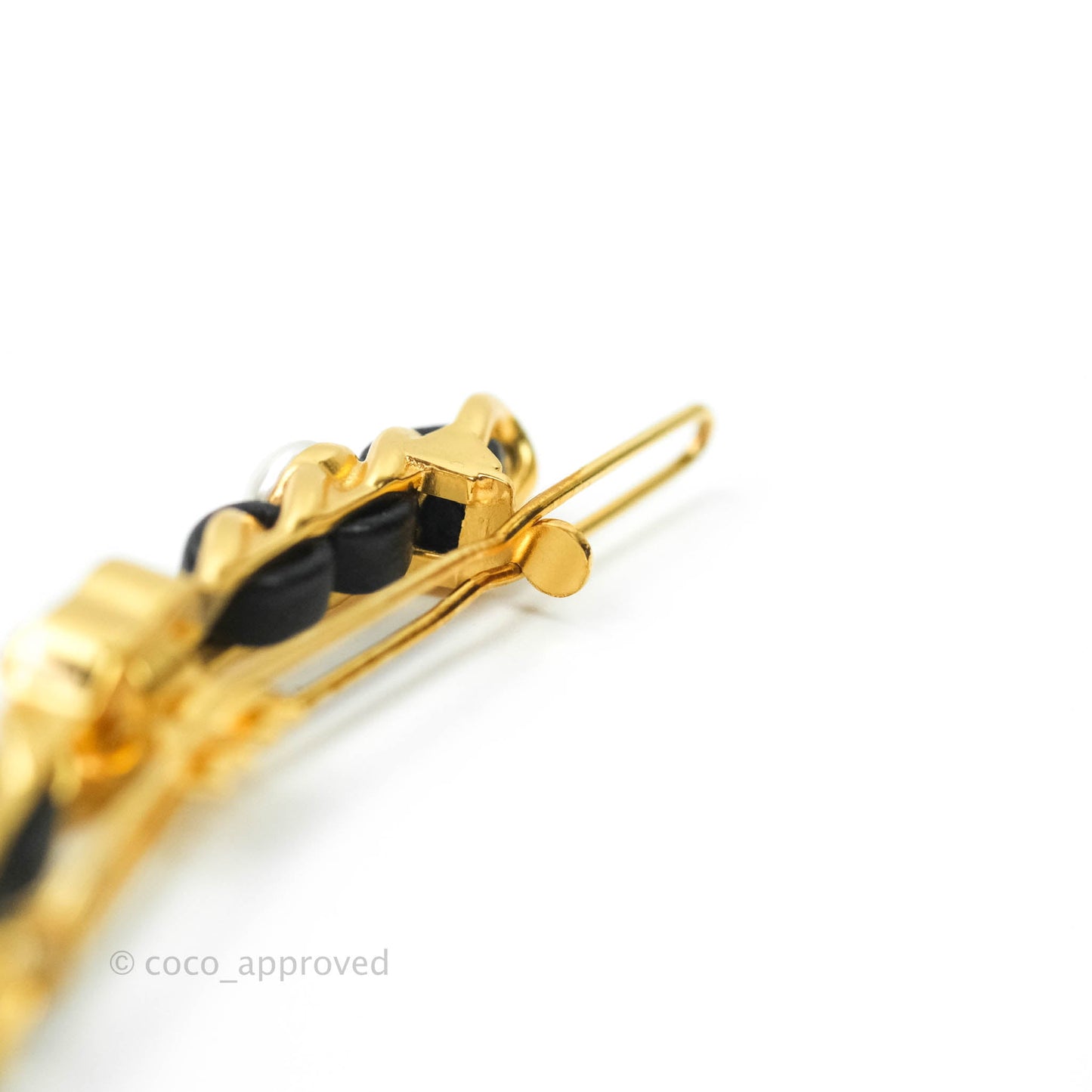 Chanel CC Lock Pearl Chain Hair Clip Gold Tone 20A
