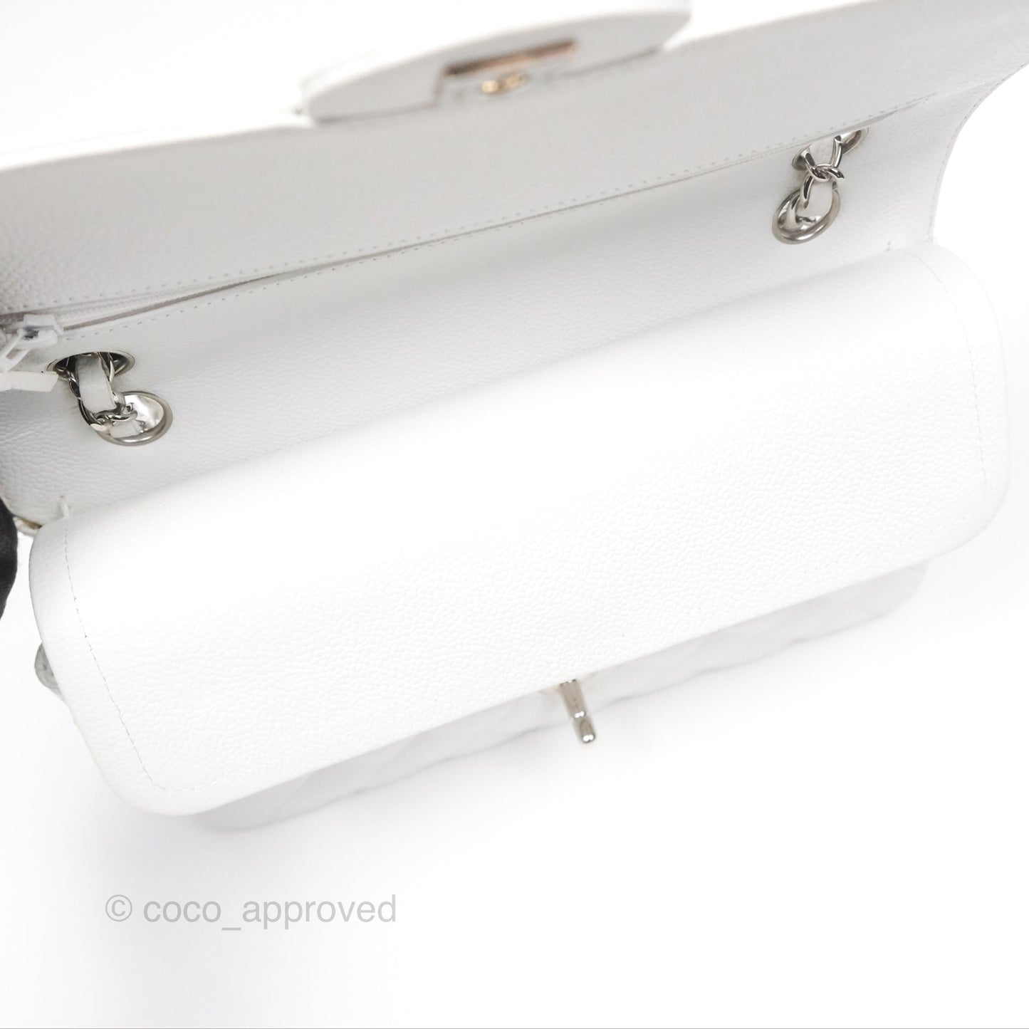 Chanel Classic M/L Medium Flap Quilted White Caviar Silver Hardware