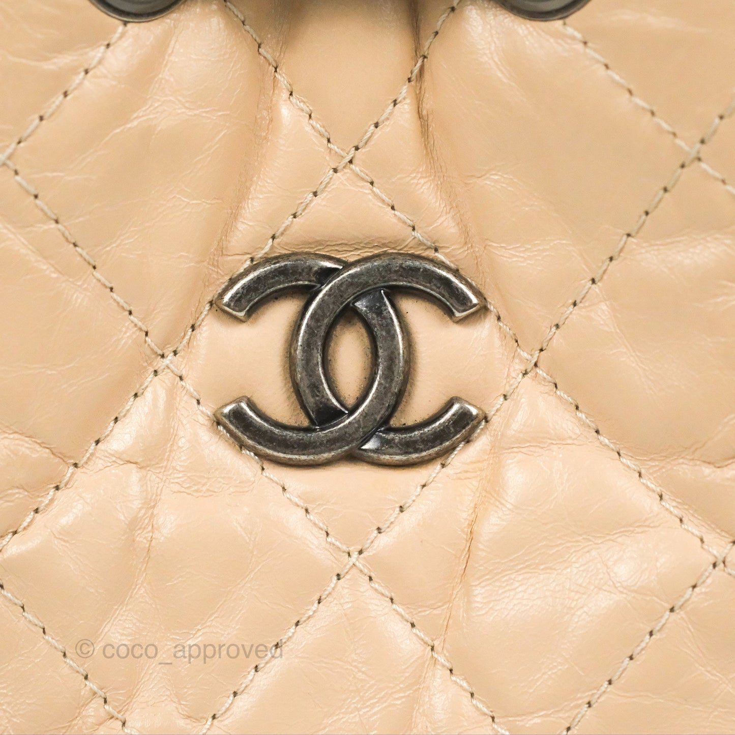Chanel Small Gabrielle Backpack Beige Black Aged Calfskin