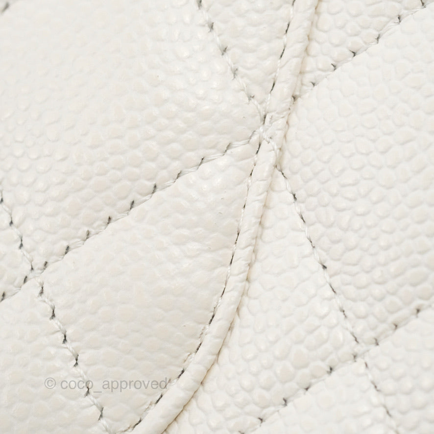 Chanel Classic M/L Medium Double Flap White Caviar Silver Hardware