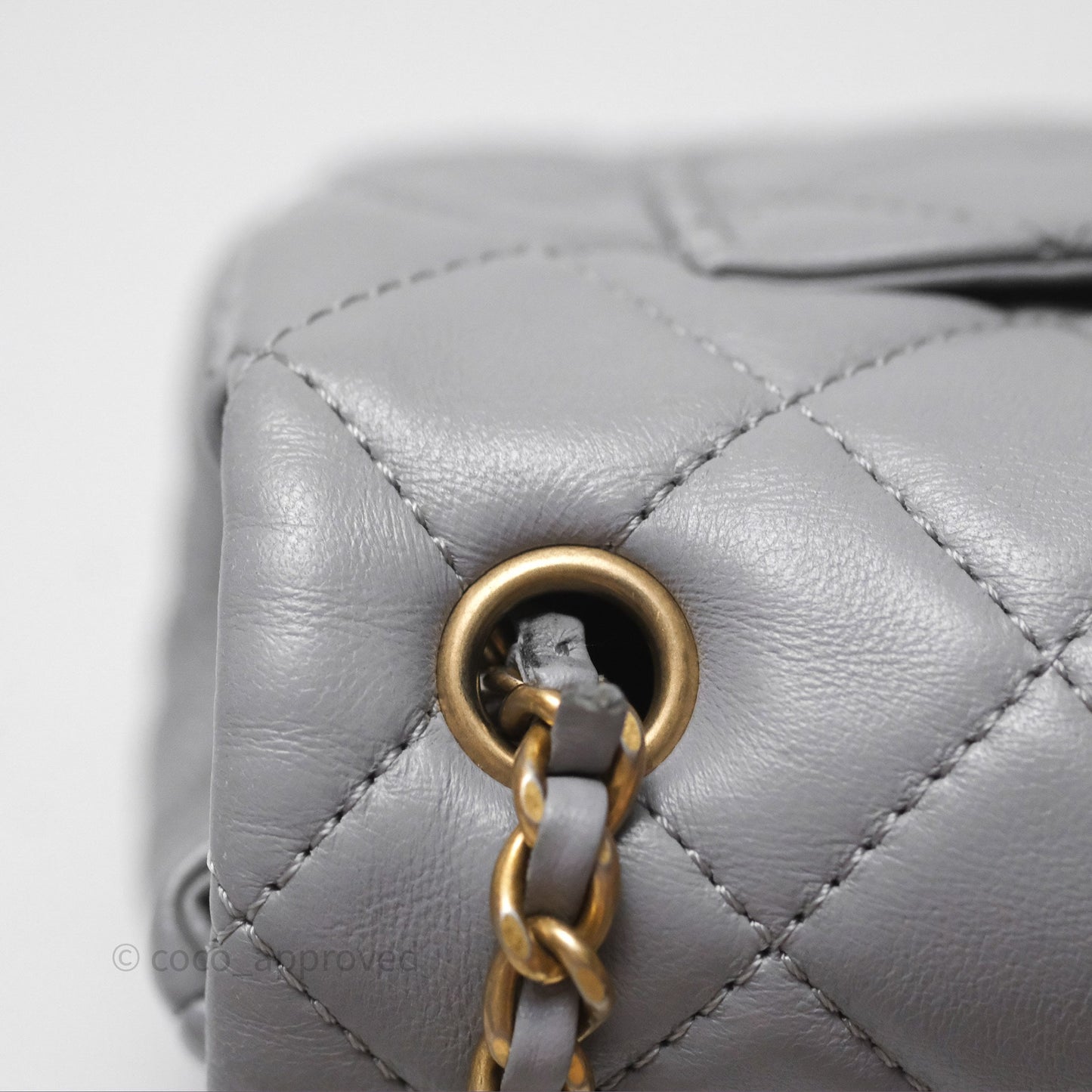 Chanel Pearl Crush Mini Rectangular Quilted Grey Lambskin Aged Gold Hardware