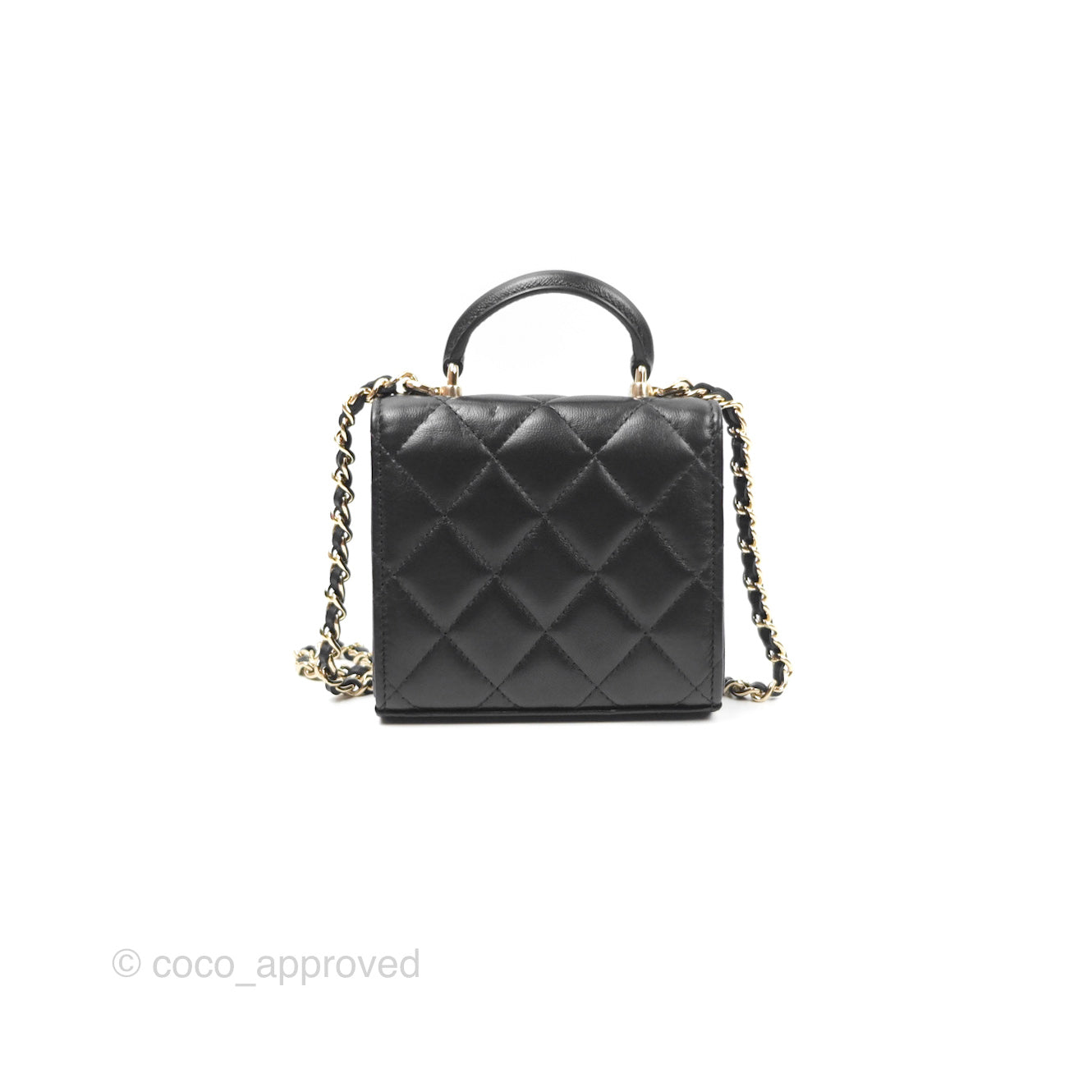 Chanel Mini Handle Clutch With Chain Black Lambskin Gold Hardware