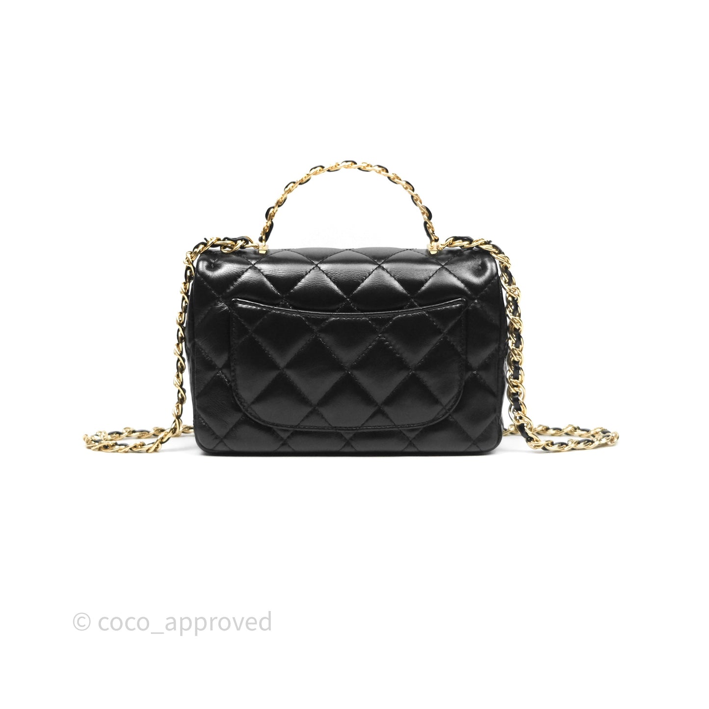 Chanel Top Handle Flap Bag Black Shiny Lambskin Gold Hardware 23S
