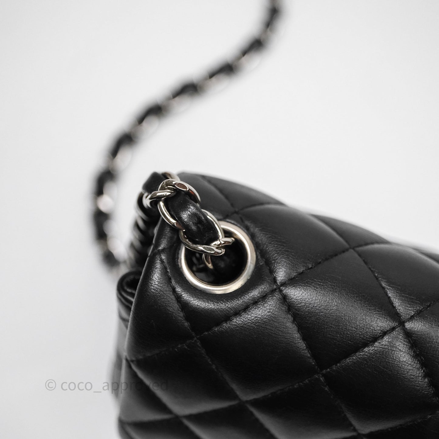 Chanel Mini Square Quilted Black Lambskin Silver Hardware