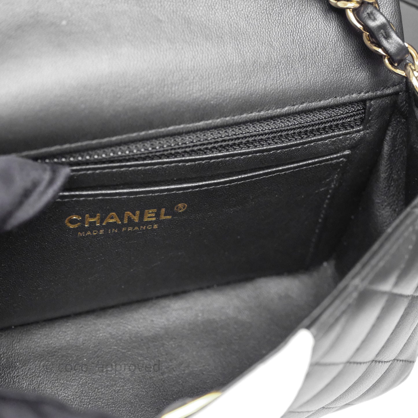 Chanel Mini Rectangular Flap Quilted Black White Lambskin Gold Hardware