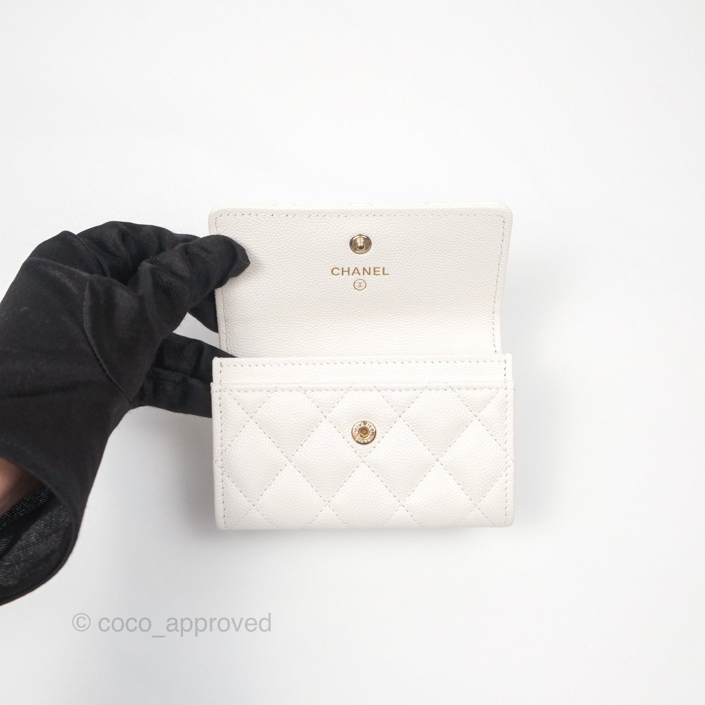 Chanel CC Resin Stone Flap Card Holder White Caviar