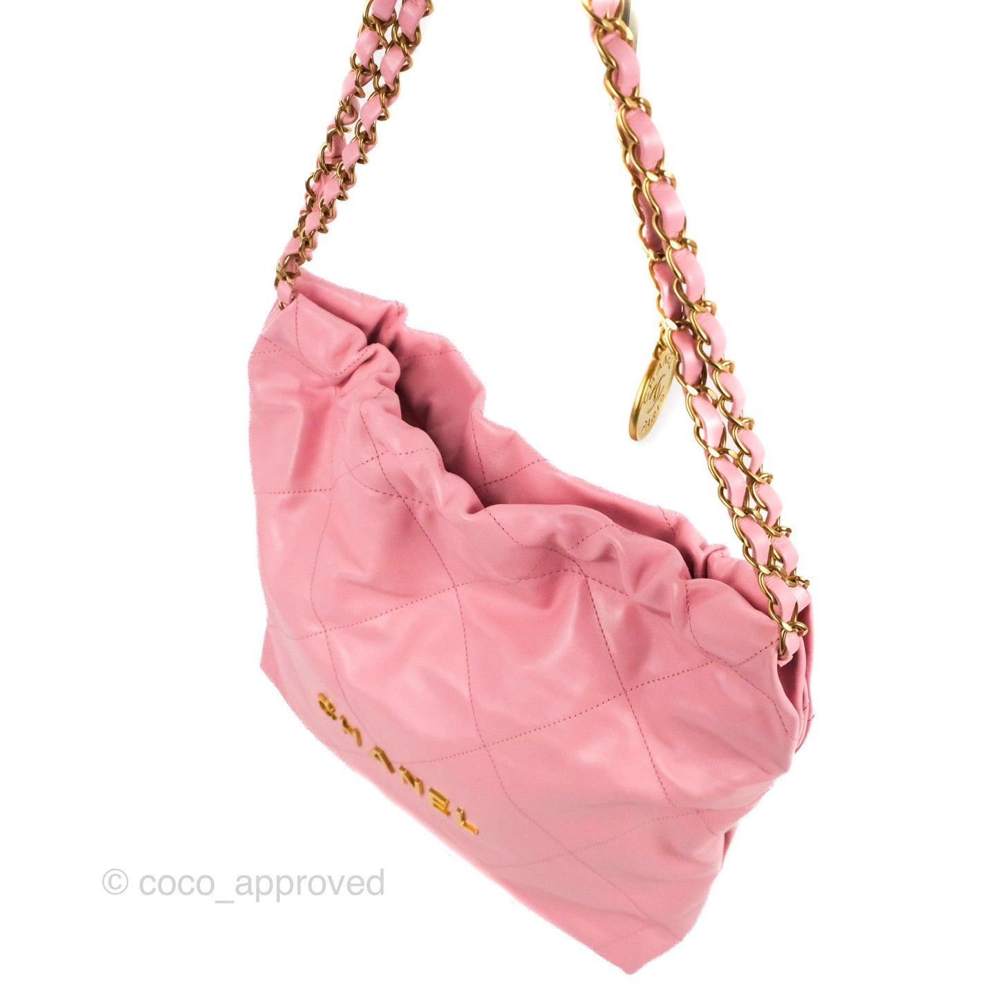 Chanel 22 Small  Light Pink Shiny Calfskin Aged Gold Hardware