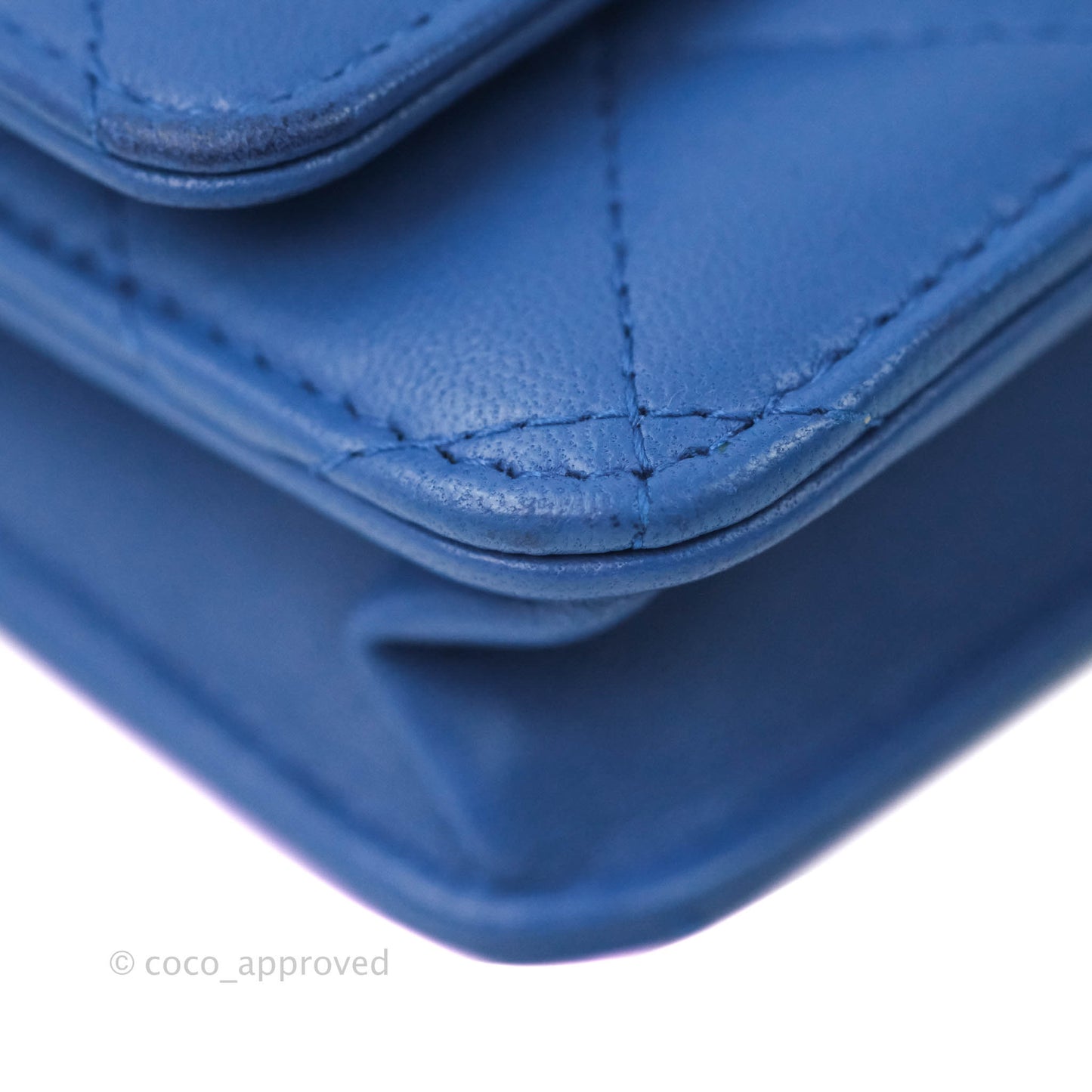 Chanel Quilted Wallet on Chain WOC Blue Lambskin Silver Hardware