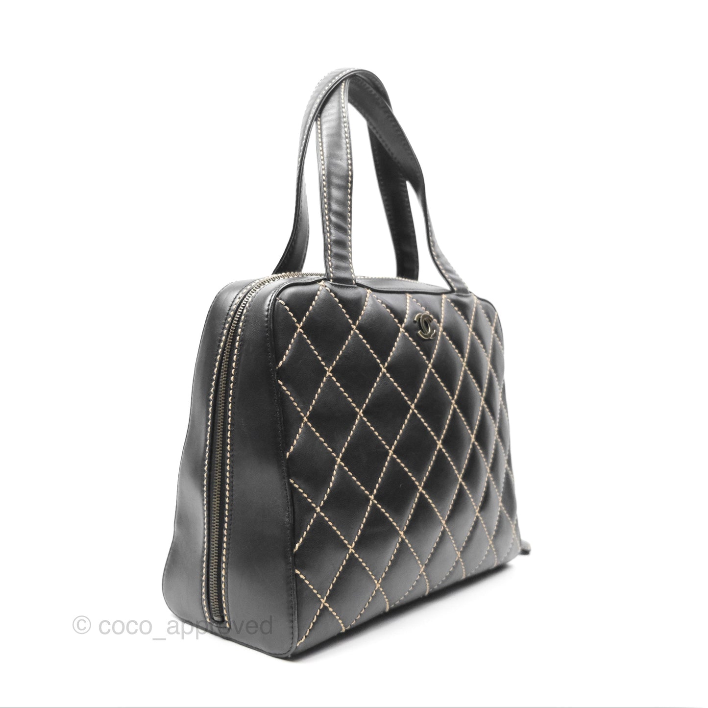 Chanel Vintage Wild Stitch Tote Bag Lambskin Black