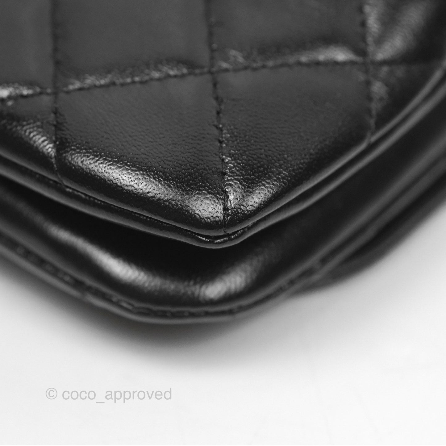 Chanel Flap Phone Holder With Chain Quilted Black Shiny Lambskin