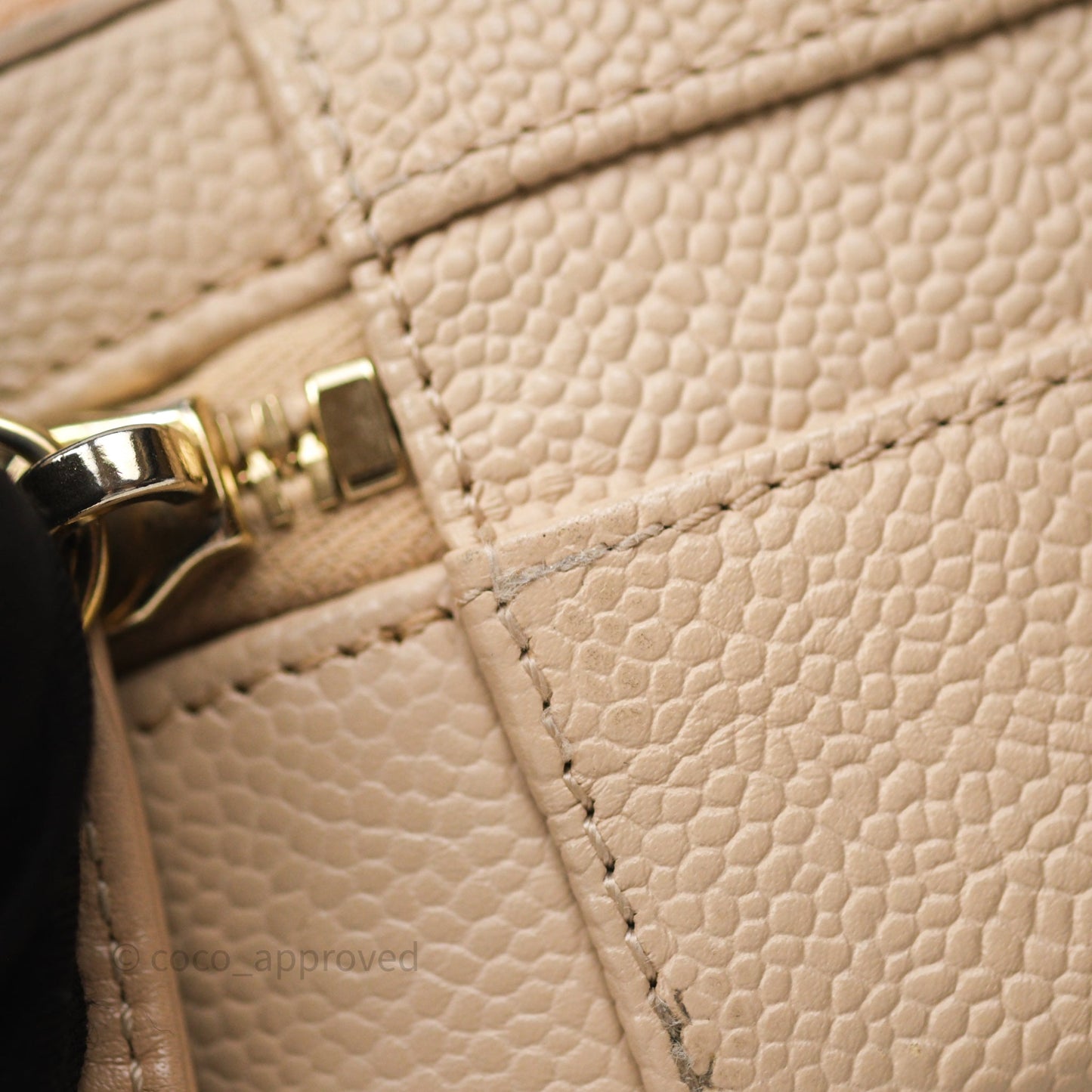 Chanel Quilted Small CC Filigree Vanity Case Beige Caviar Gold Hardware