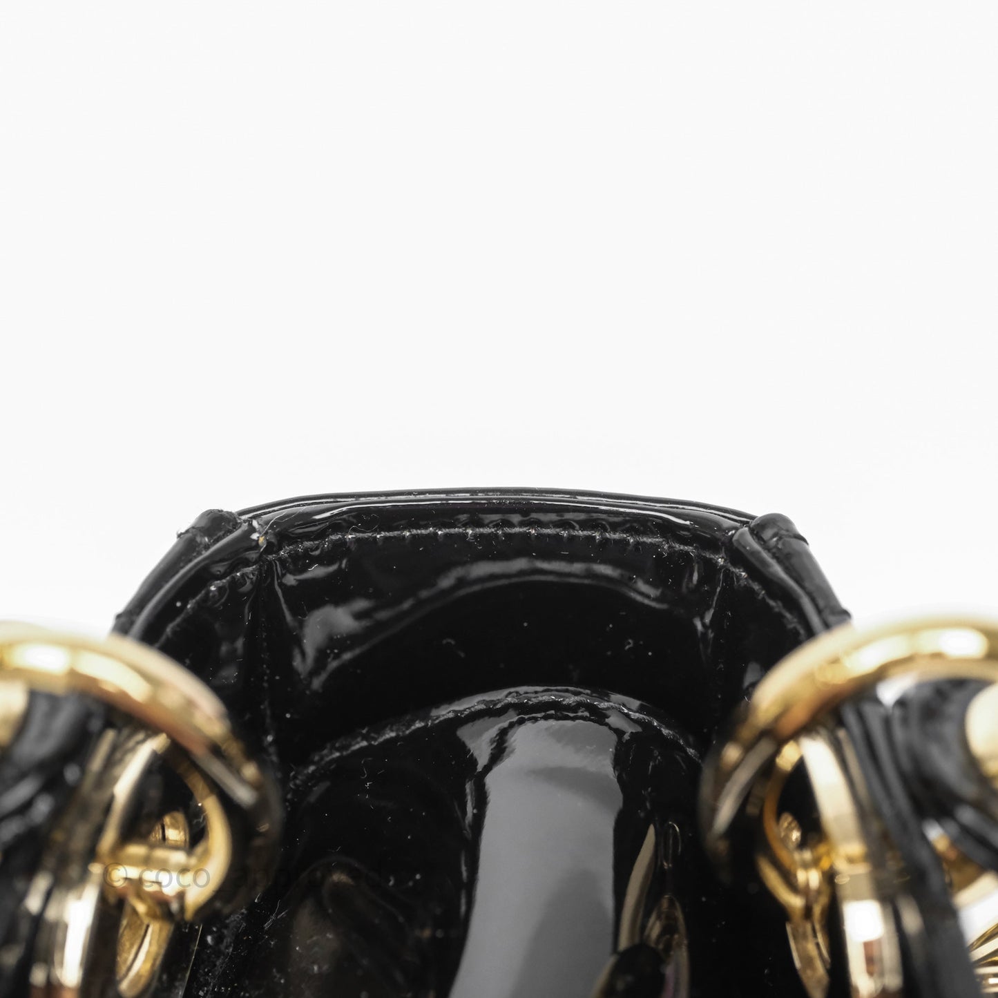 Christian Dior Mini Lady Dior Black Cannage Patent Gold Hardware