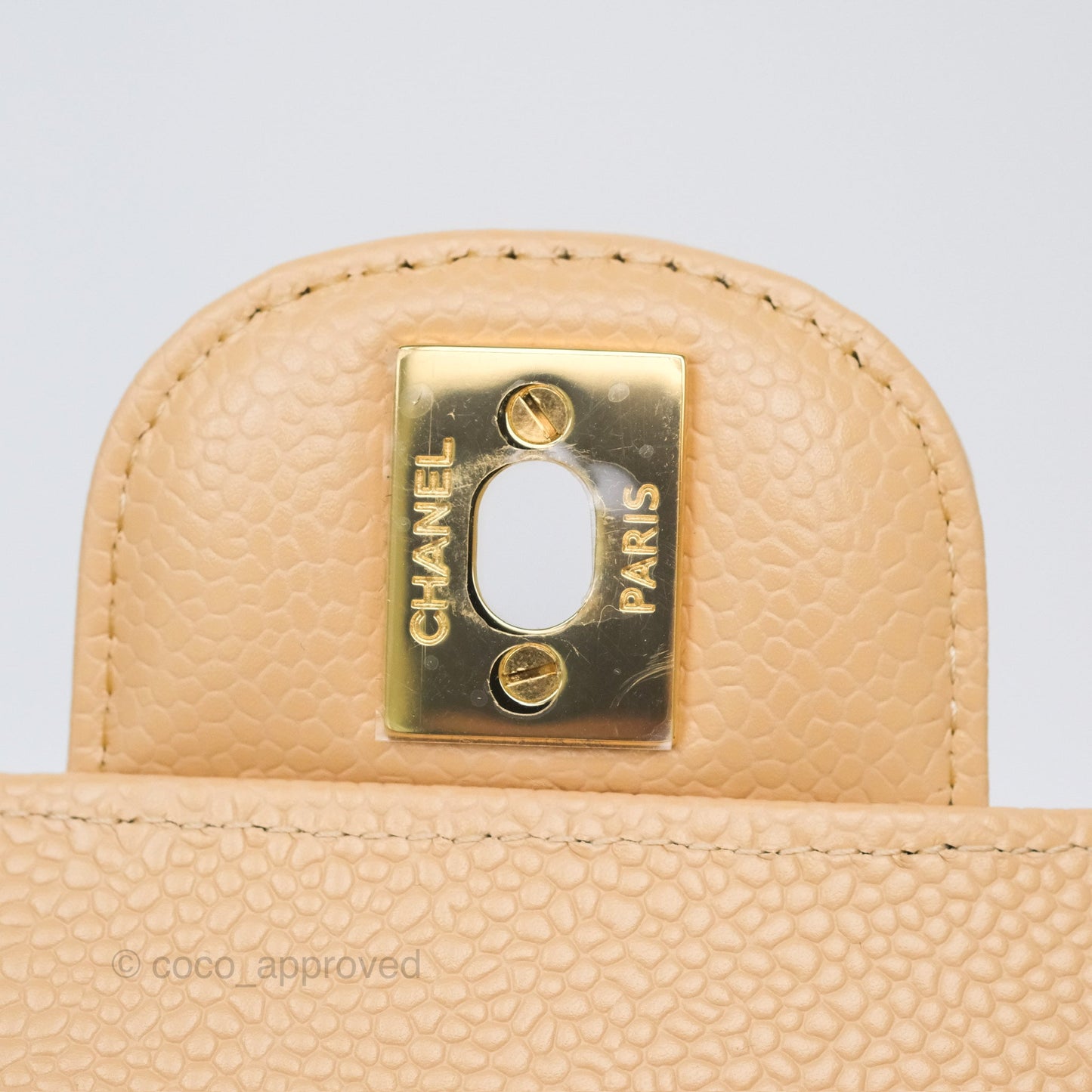 Chanel Small S/M Classic Flap Quilted Beige Caviar Gold Hardware