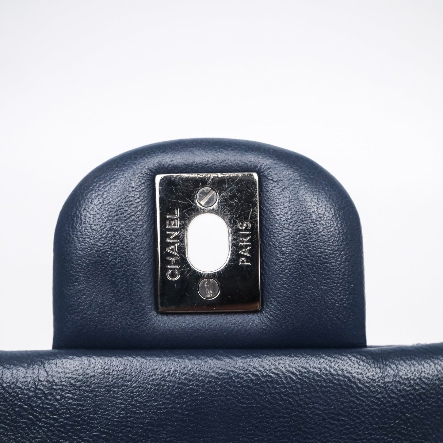 Chanel Quilted Clutch with Chain Lambskin Navy Gun Metal Hardware