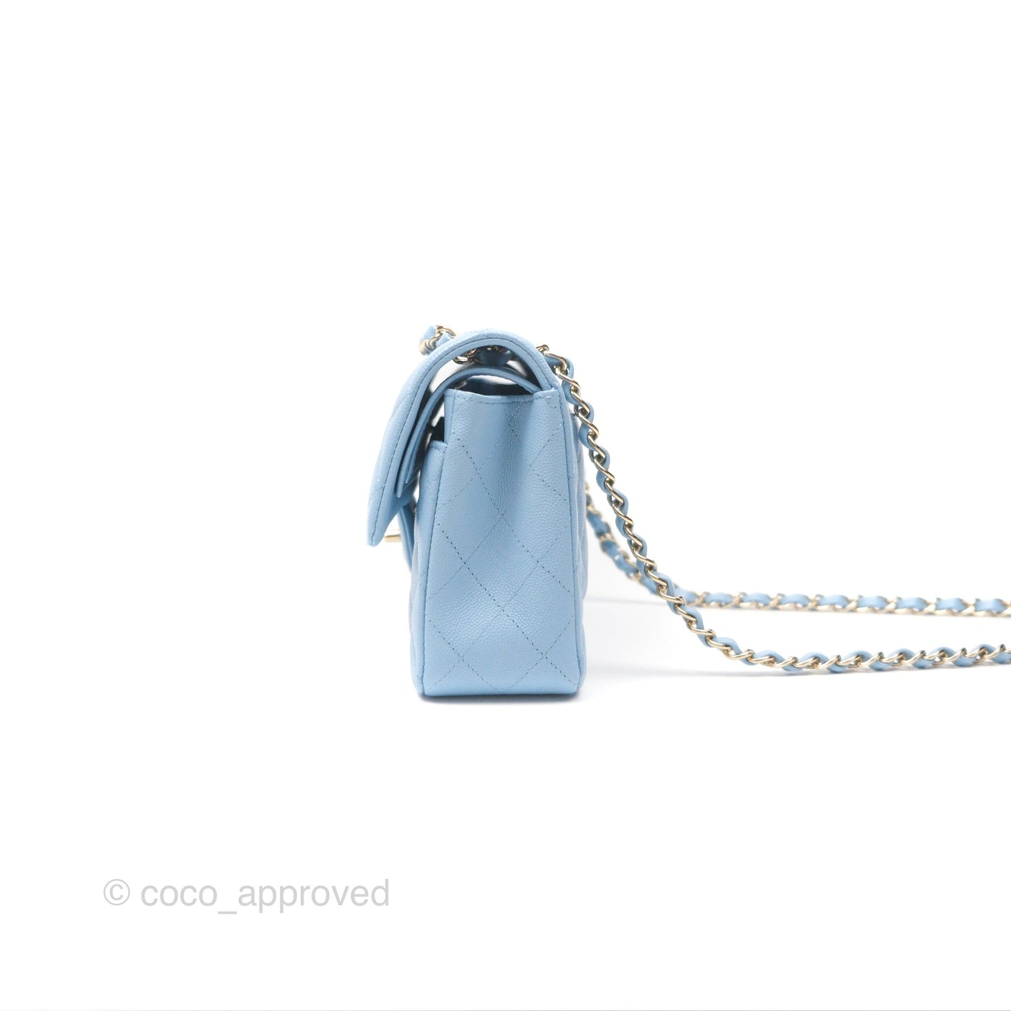 Chanel Small Classic Quilted Flap Light Blue Caviar Gold Hardware